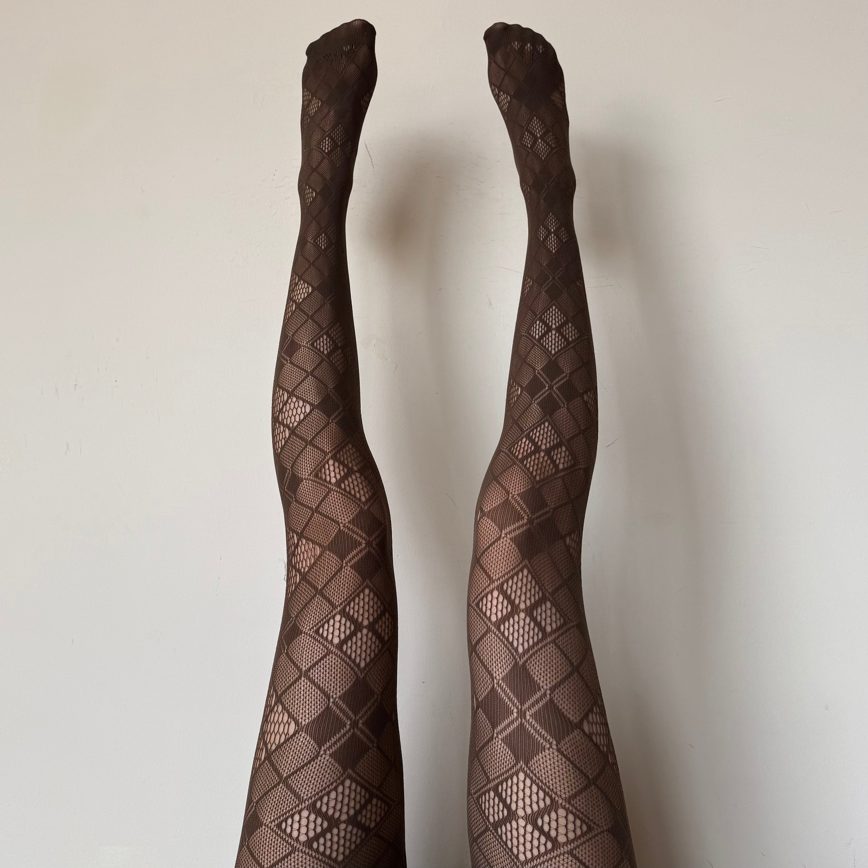 Brown Multi-Density Diamond Fishnet Tights