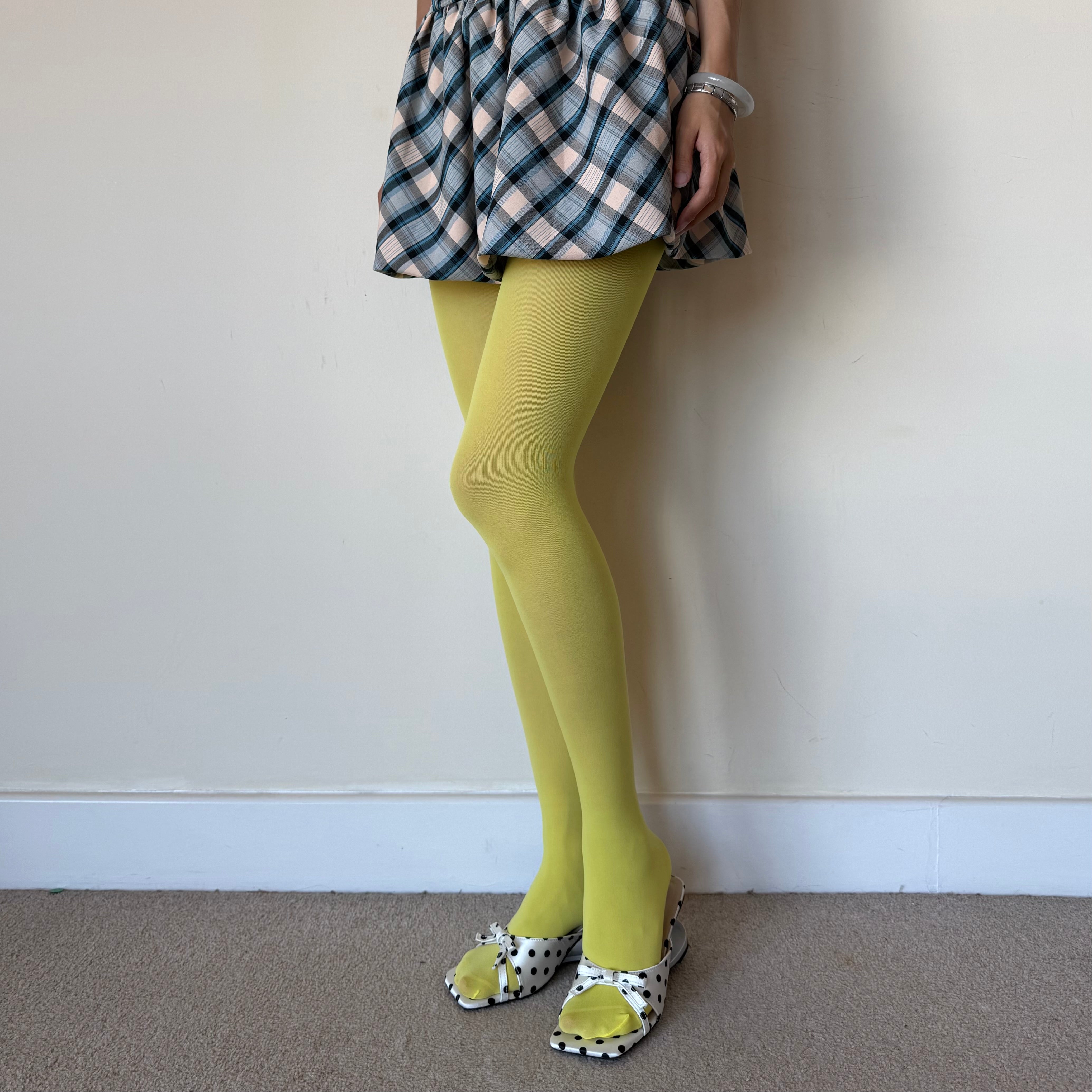 Yellow Solid Color Velvet Tights 80D