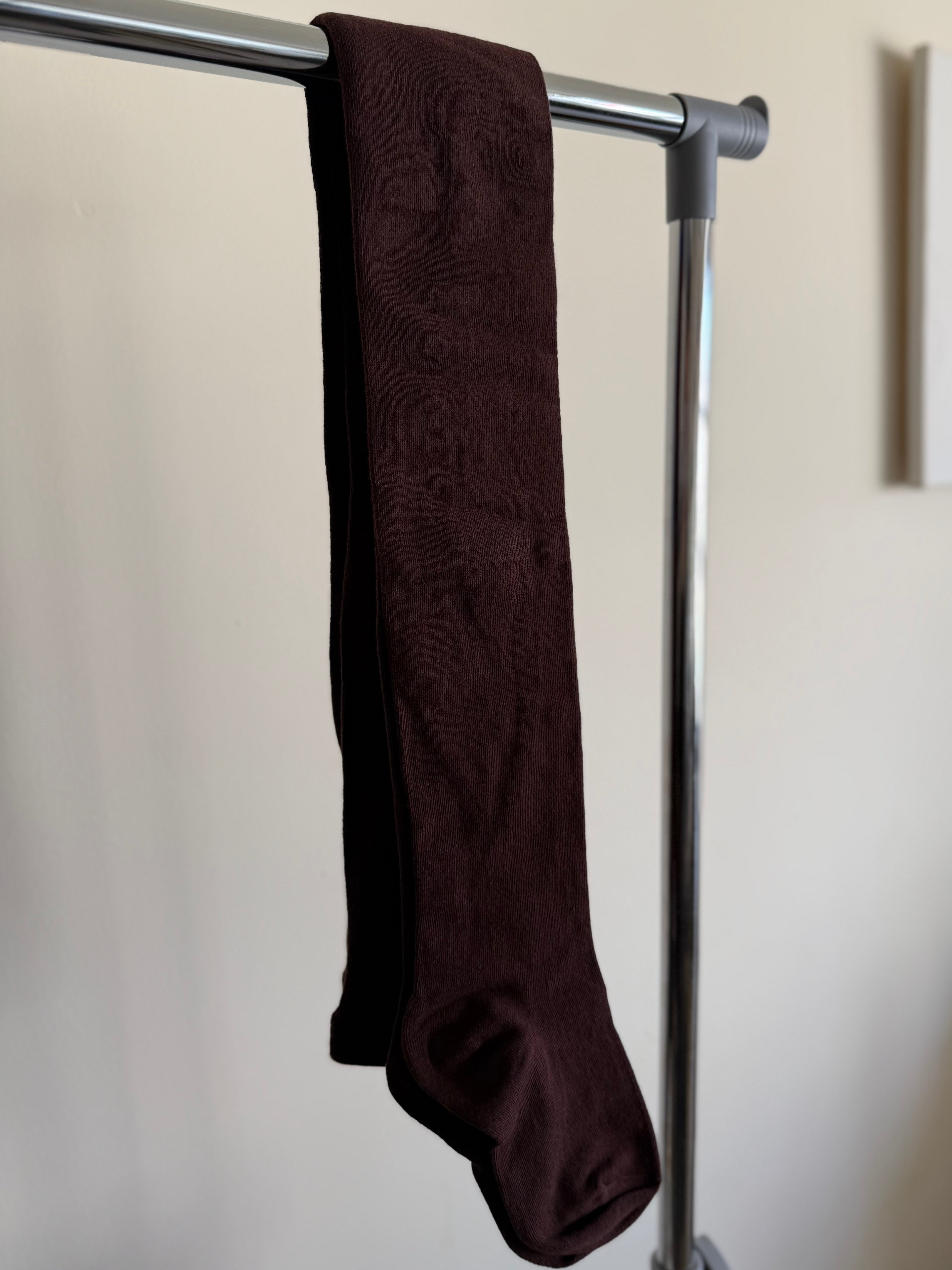 Chocolate Brown Semi-Sheer Cotton Tights Pantyhose