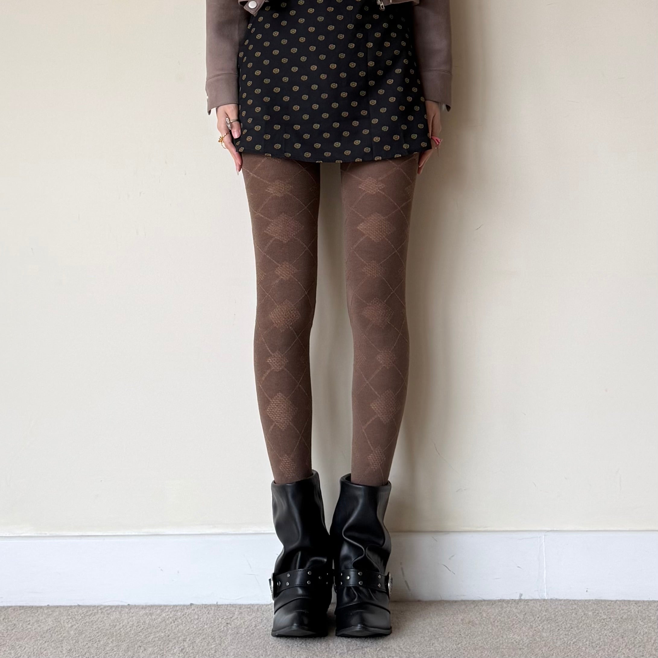 Mocha Brown Argyle Cotton Tights