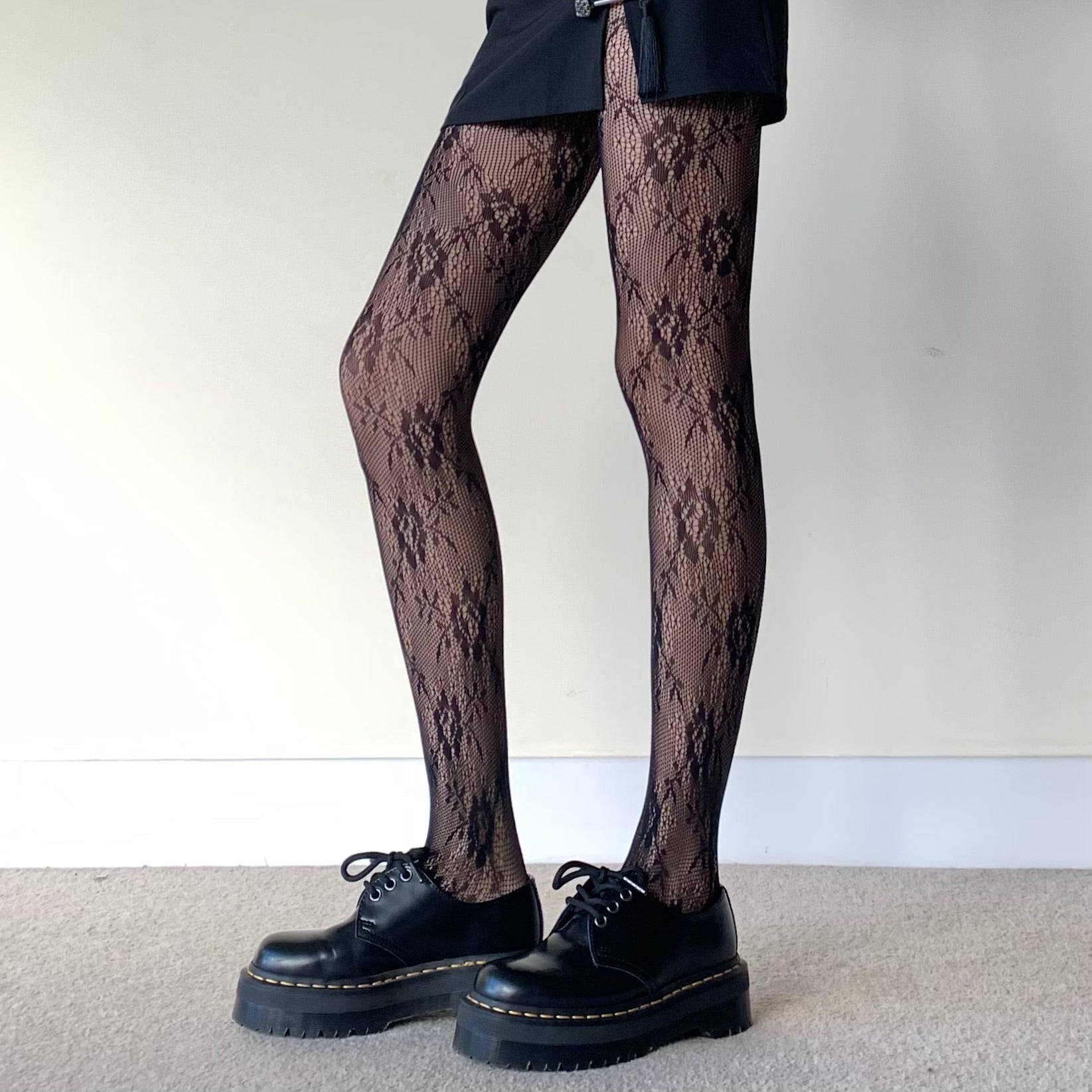 Black Rose Floral Fishnet Tights