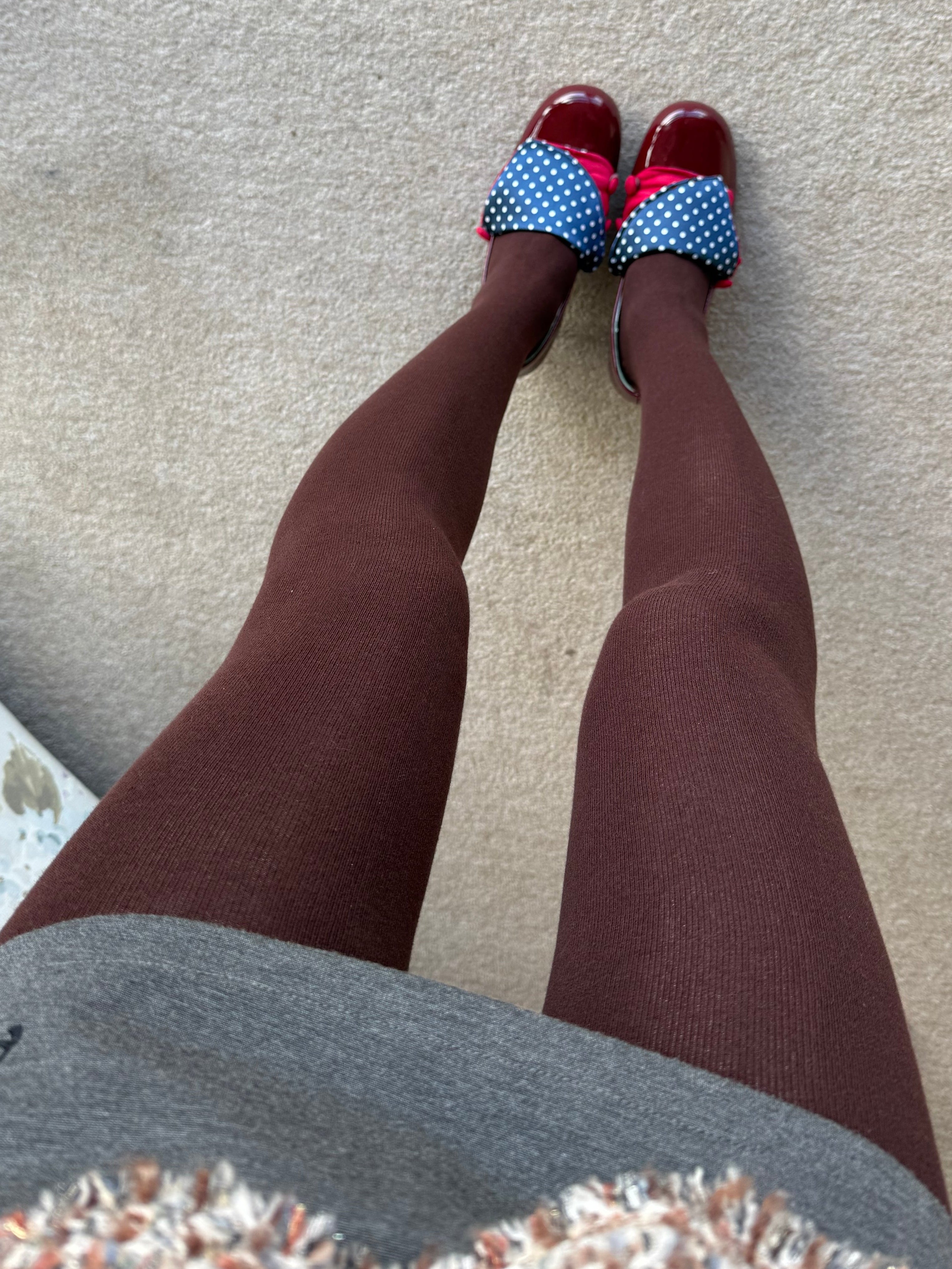 Chocolate Brown Semi-Sheer Cotton Tights Pantyhose