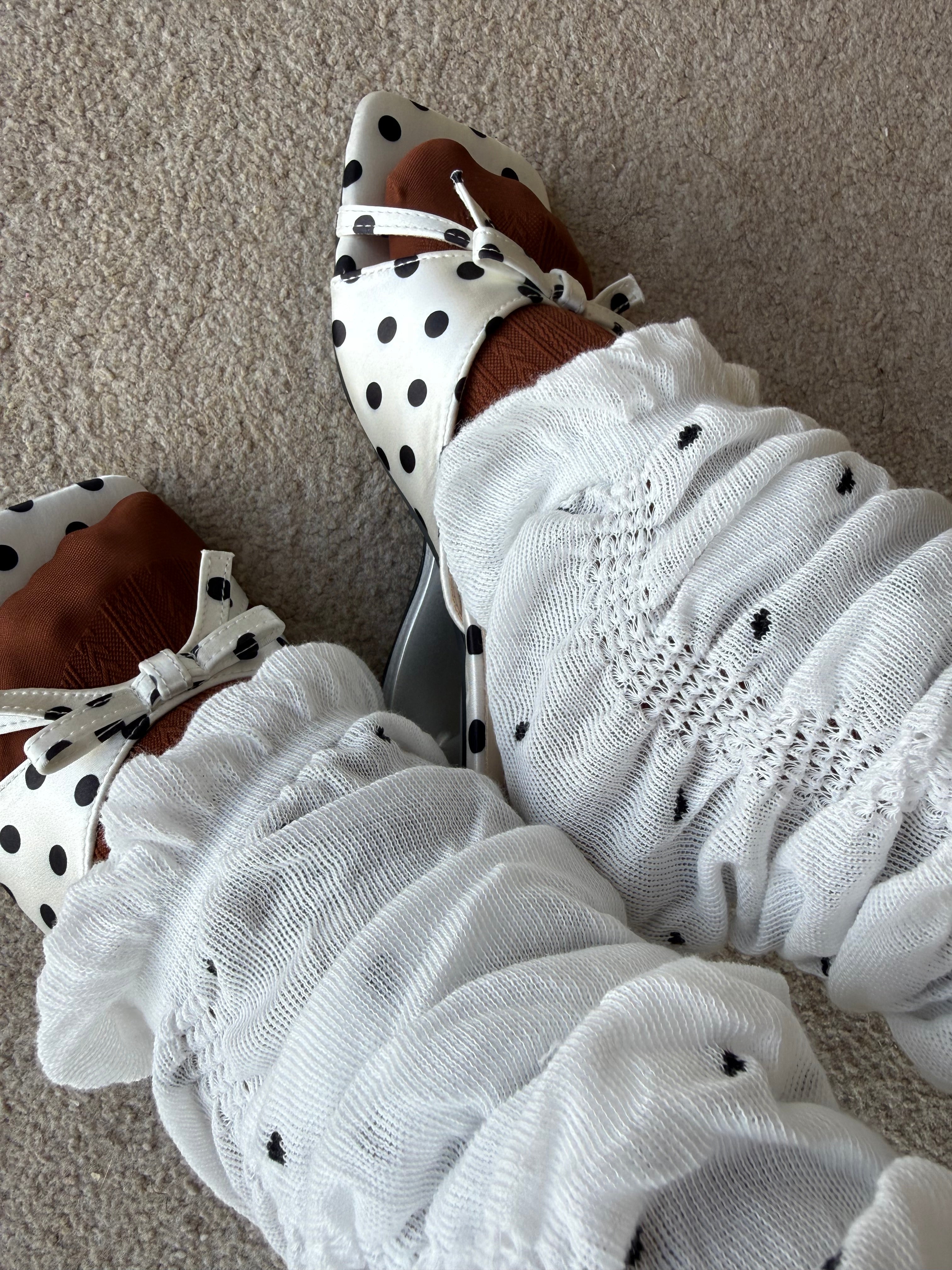 White Sheer Polka Dot Ruched Leg Warmers (approx. 62 cm)