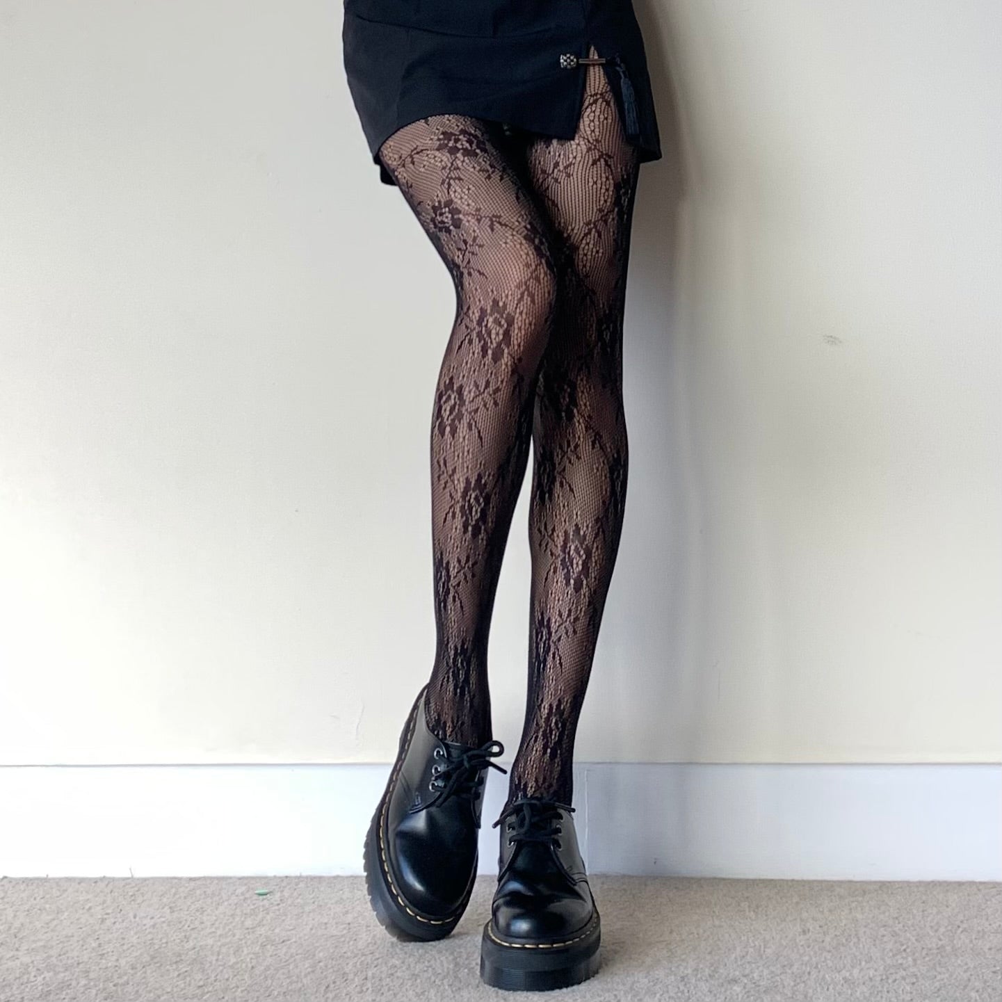 Black Rose Floral Fishnet Tights