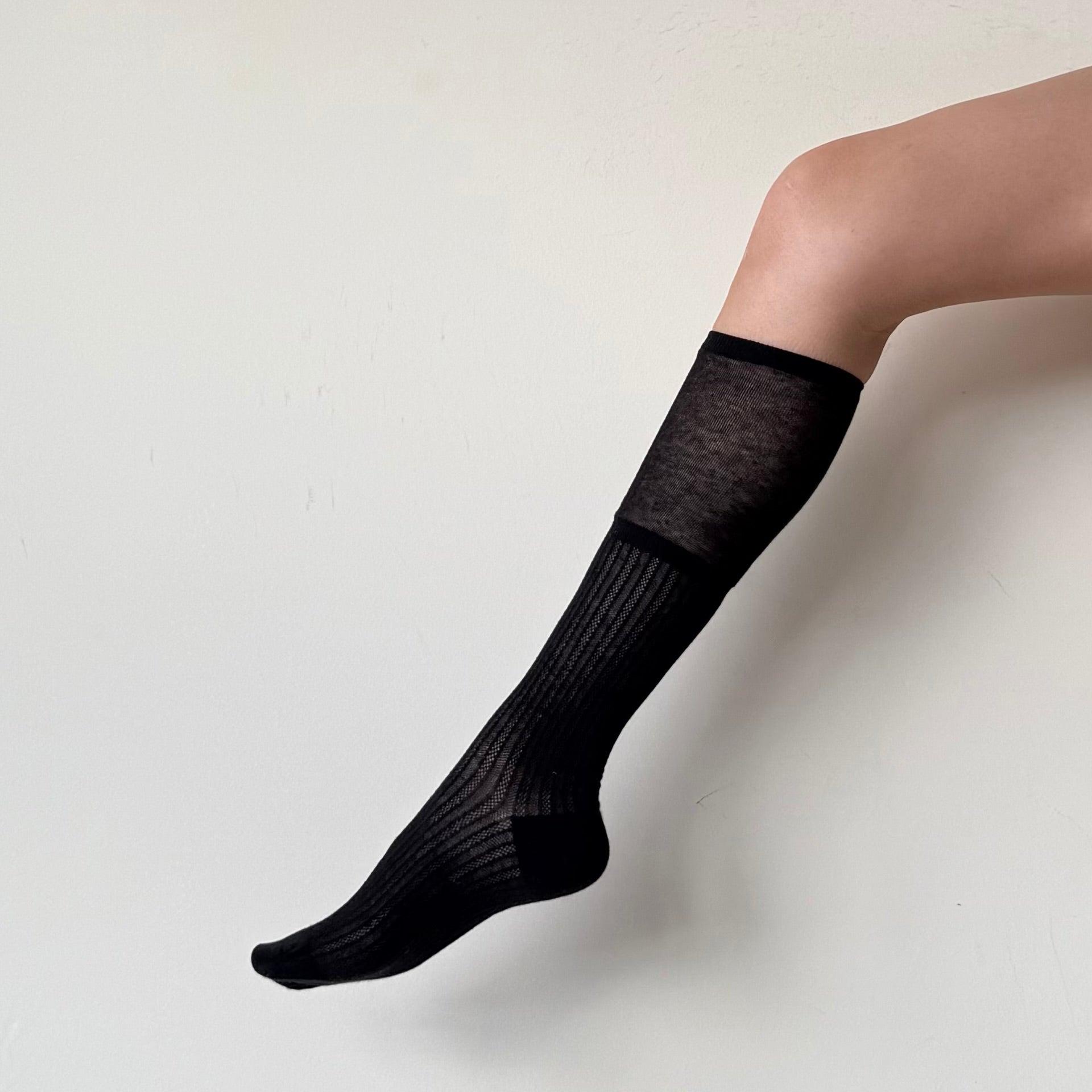 Black Ribbed Combed Cotton Knee-High Socks