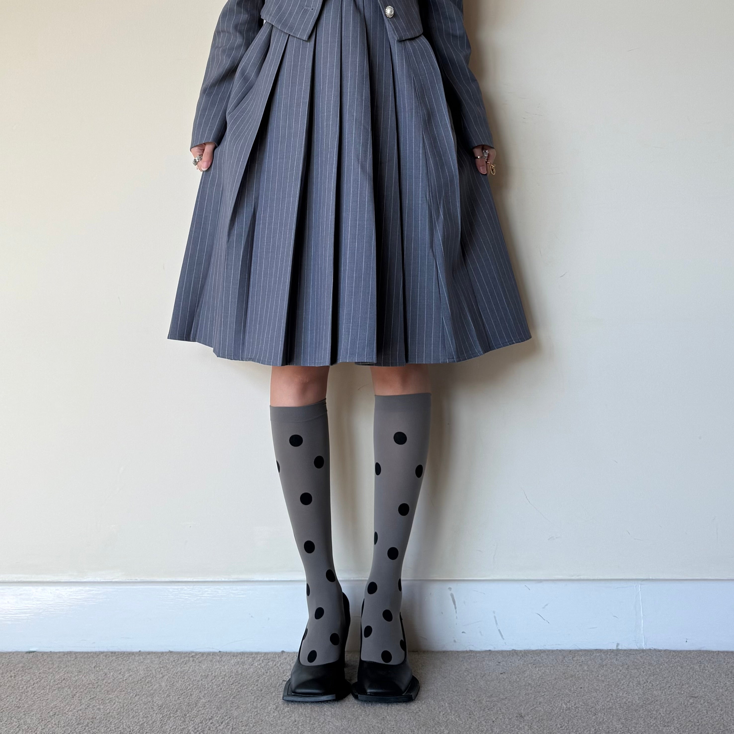 Grey Large Polka Dot Knee-High Socks