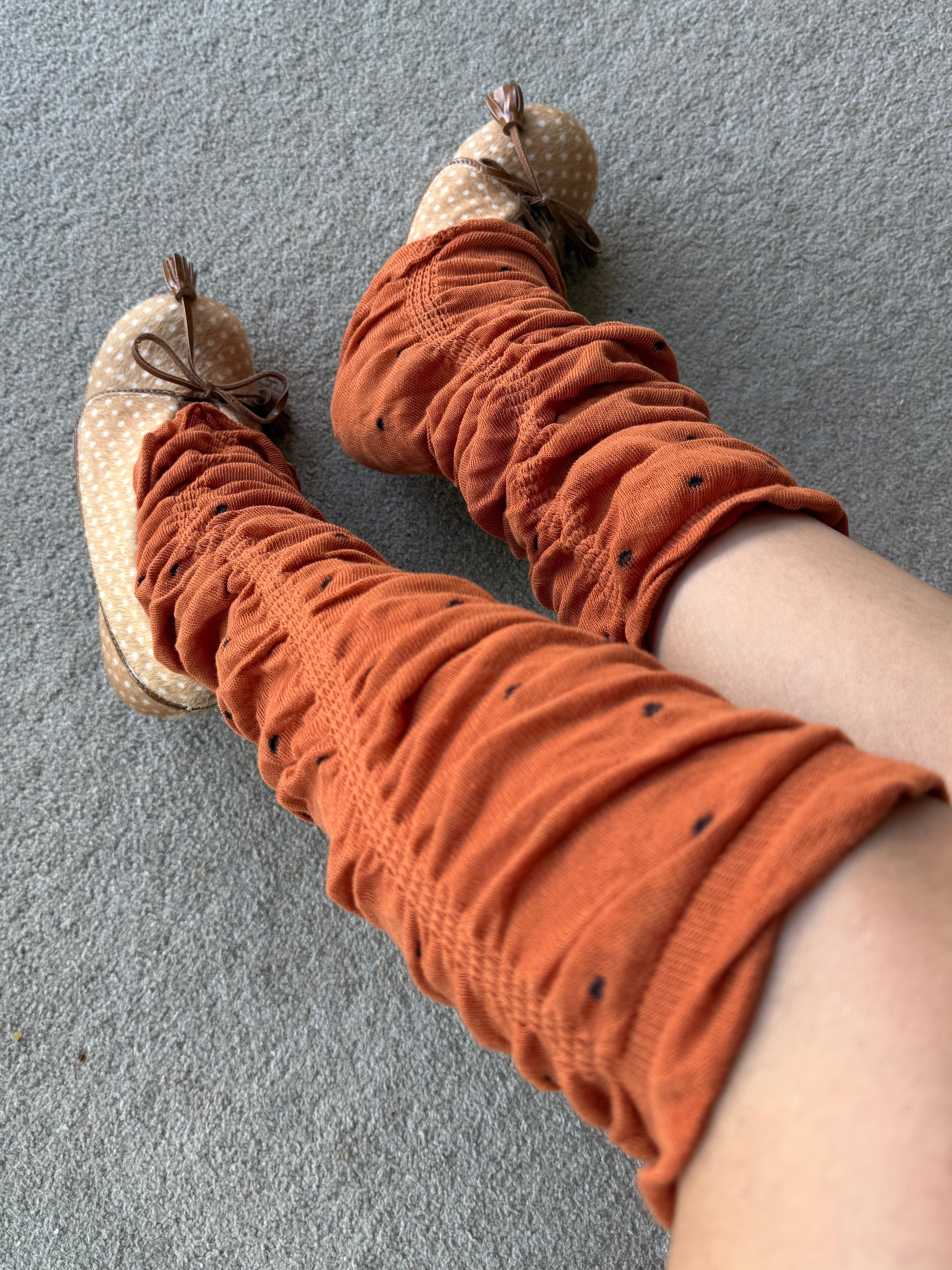 Orange Sheer Polka Dot Ruched Leg Warmers (approx. 62 cm)