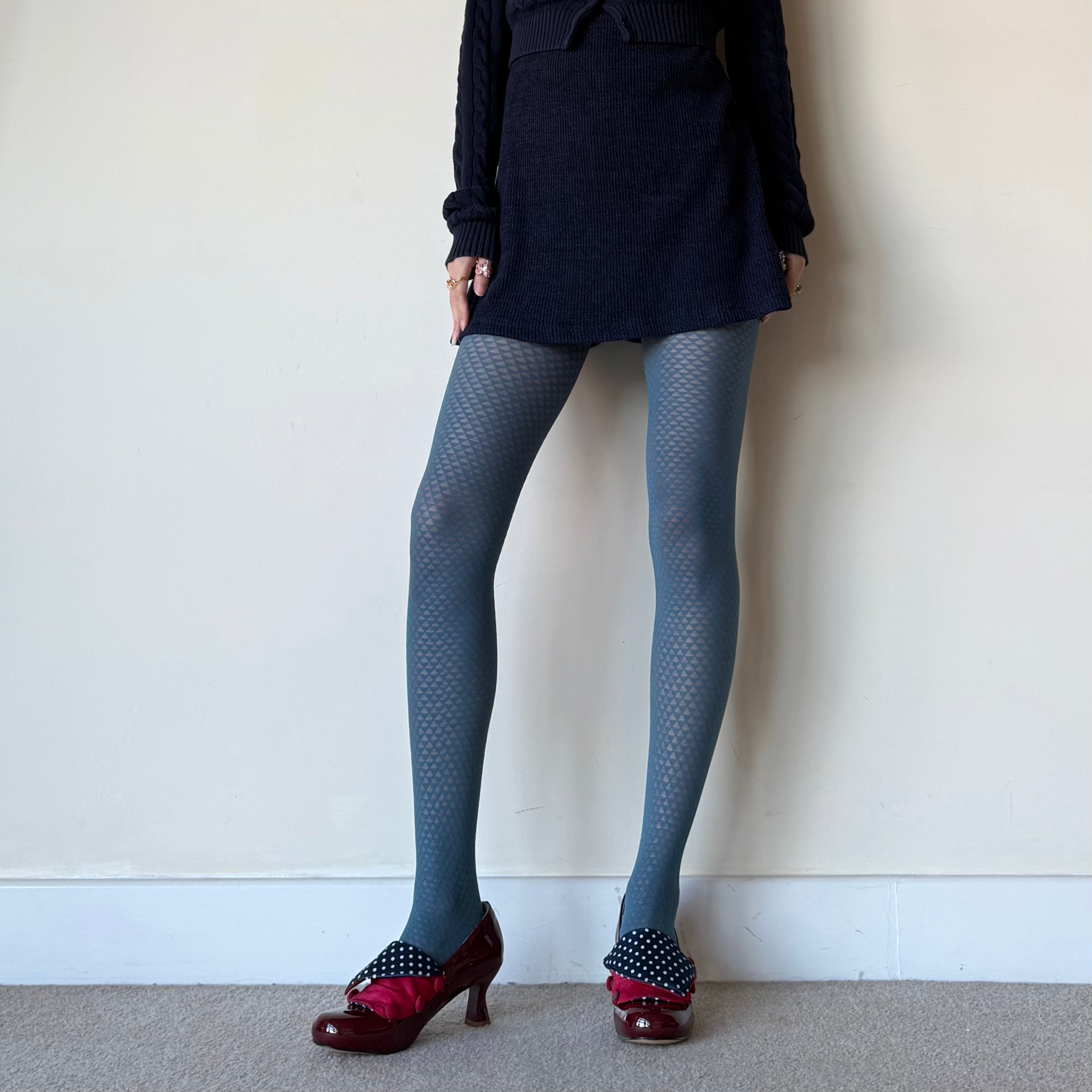 Lake Blue Mermaid Triangle Pattern Velvet Tights 70D