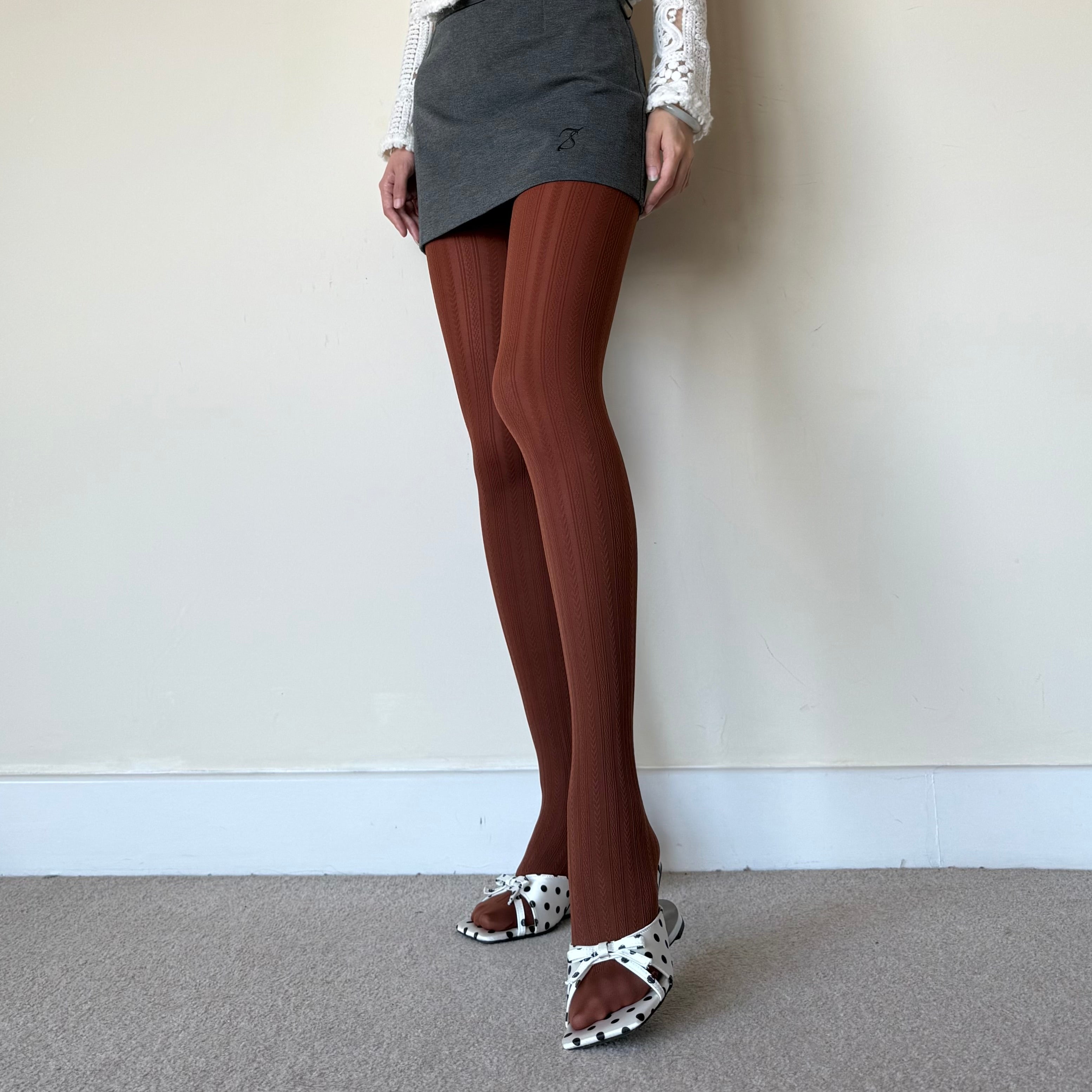 Caramel Textured Vertical Jacquard Tights 150D