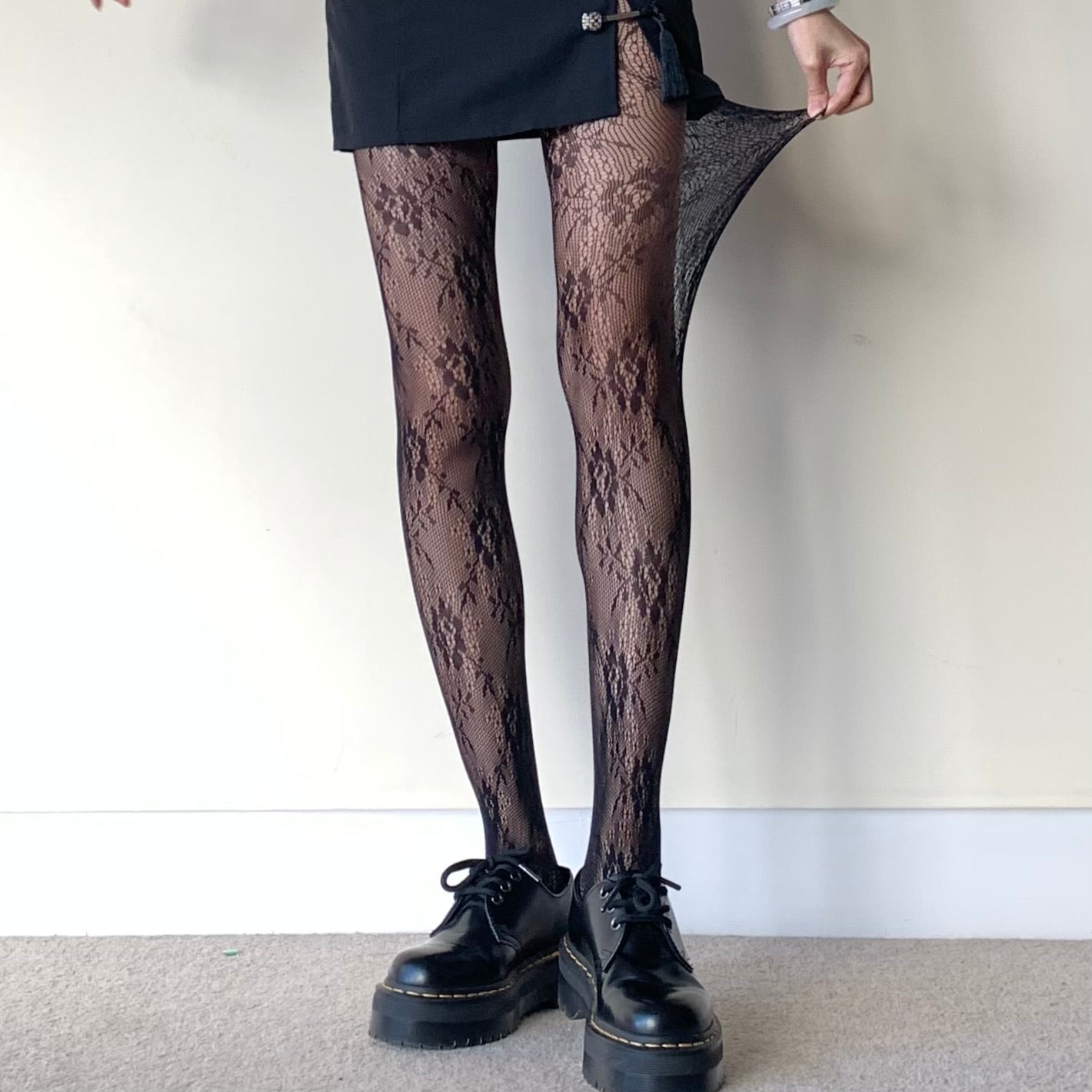 Black Rose Floral Fishnet Tights