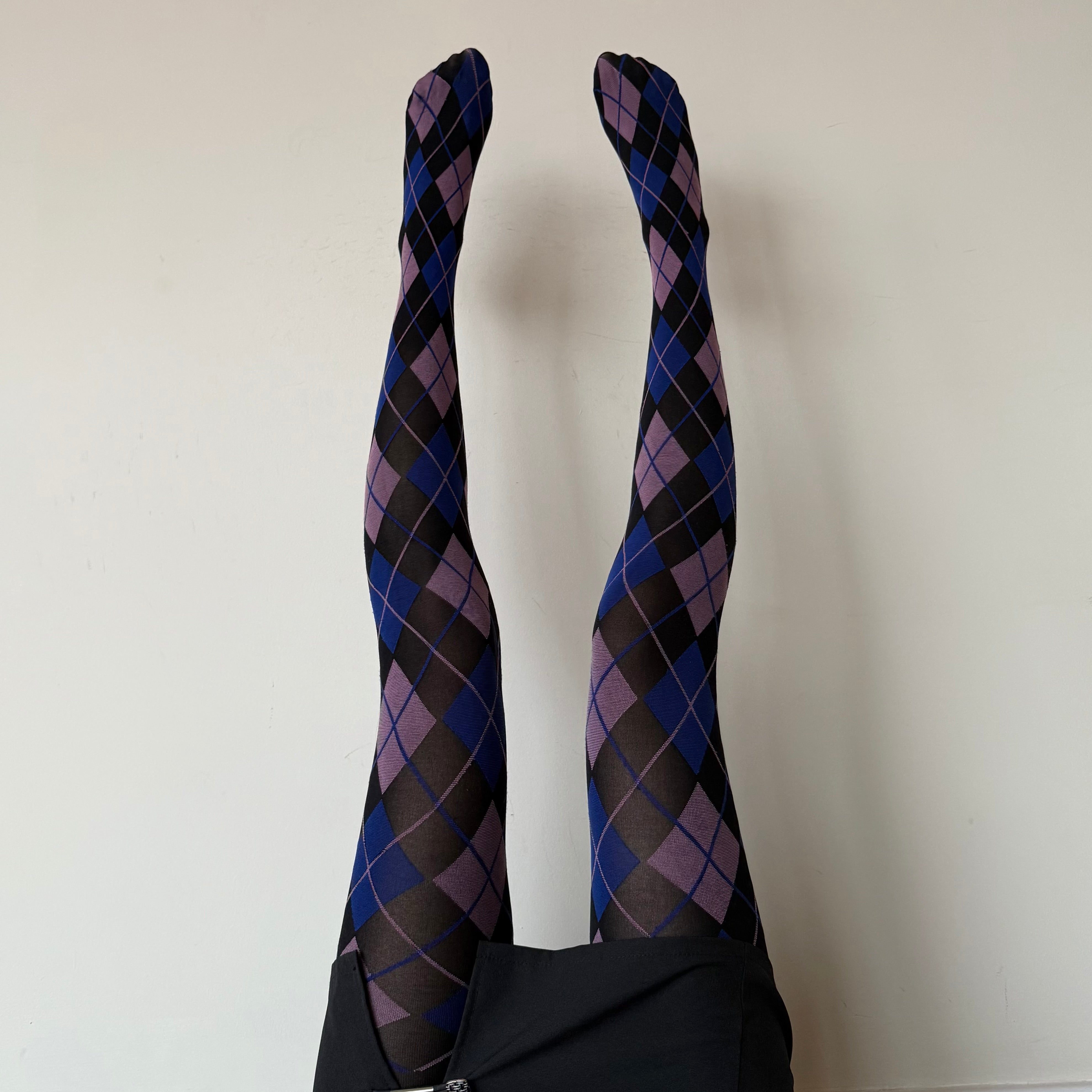 Black Blue & Mauve Argyle Velvet Tights 50D