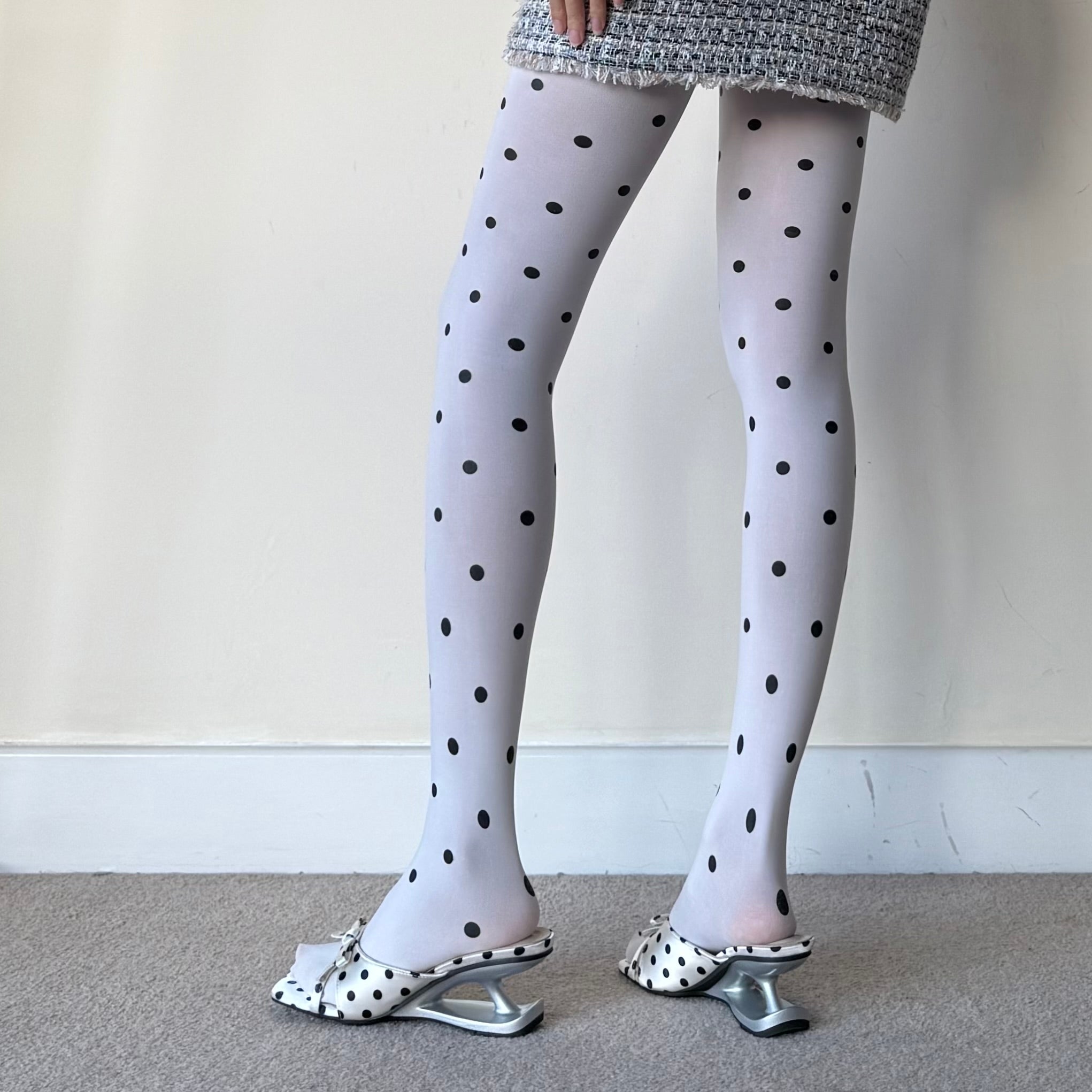 White Polka Dot Velvet Tights 30D