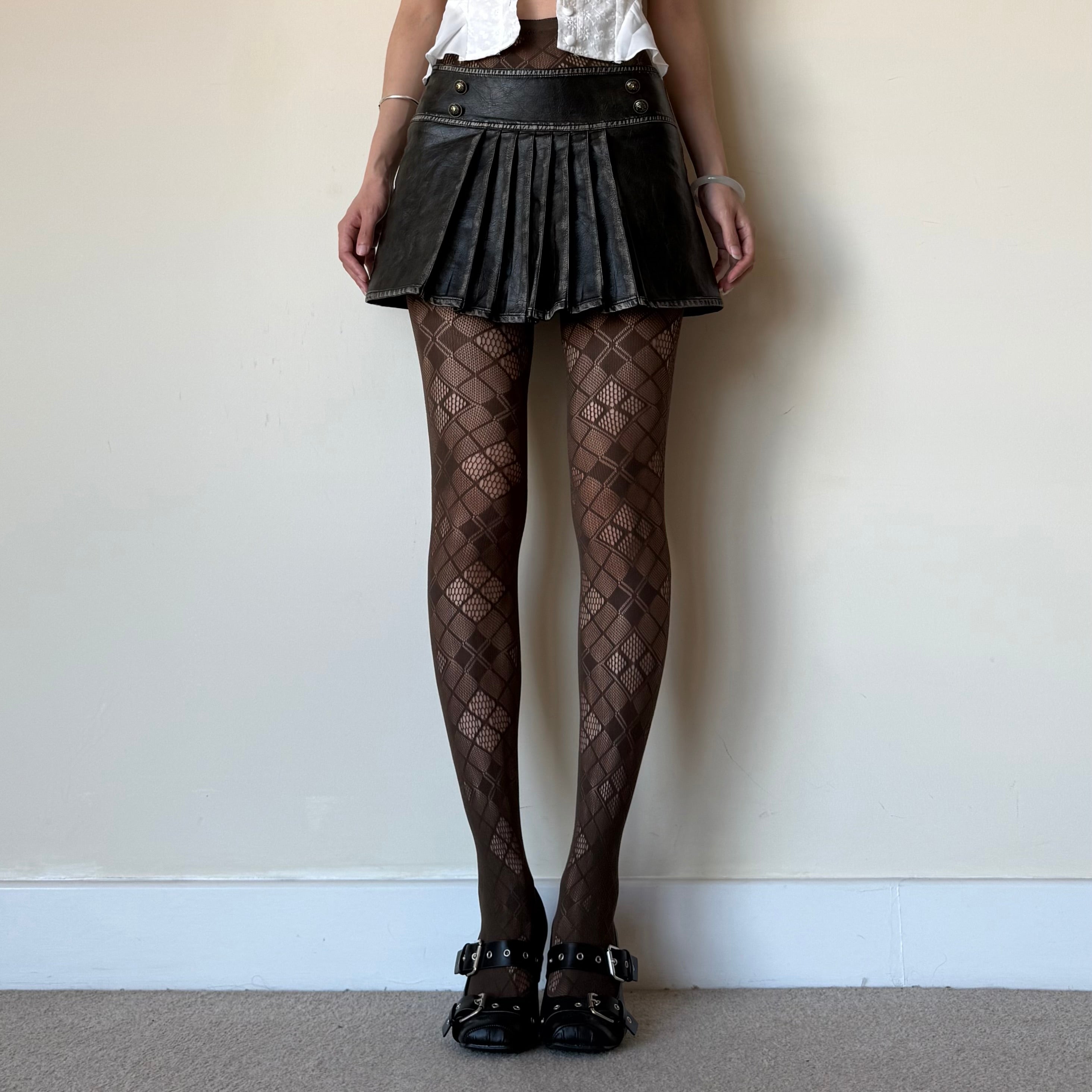 Brown Multi-Density Diamond Fishnet Tights