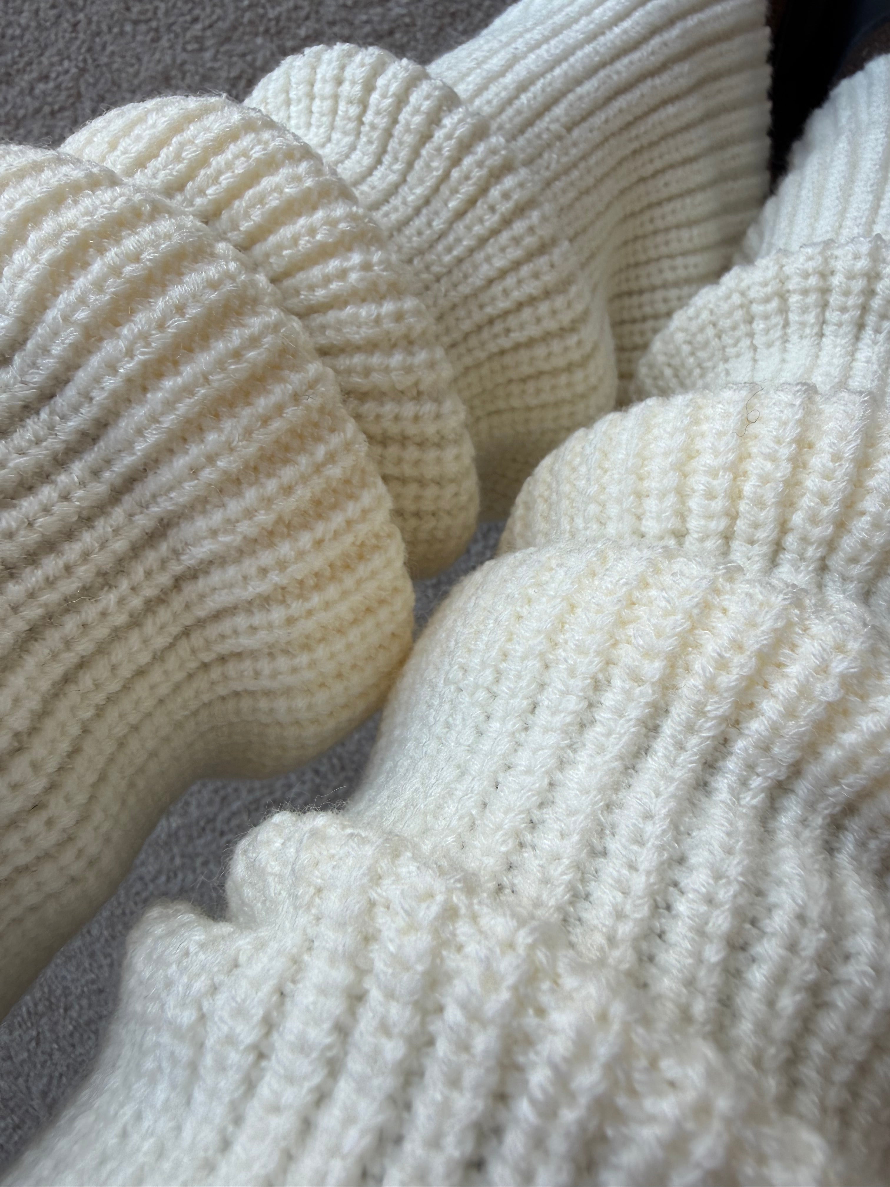 Cream White Wool Blend Striped Slouchy Leg Warmers (approx. 42 cm)
