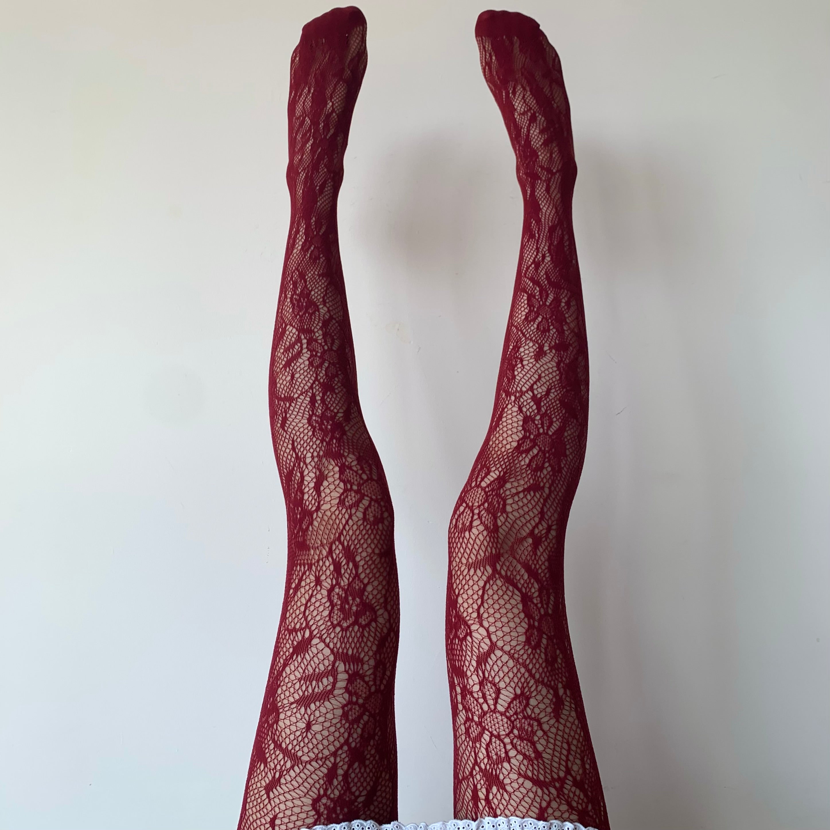 Burgundy Flora Fishnet Tights