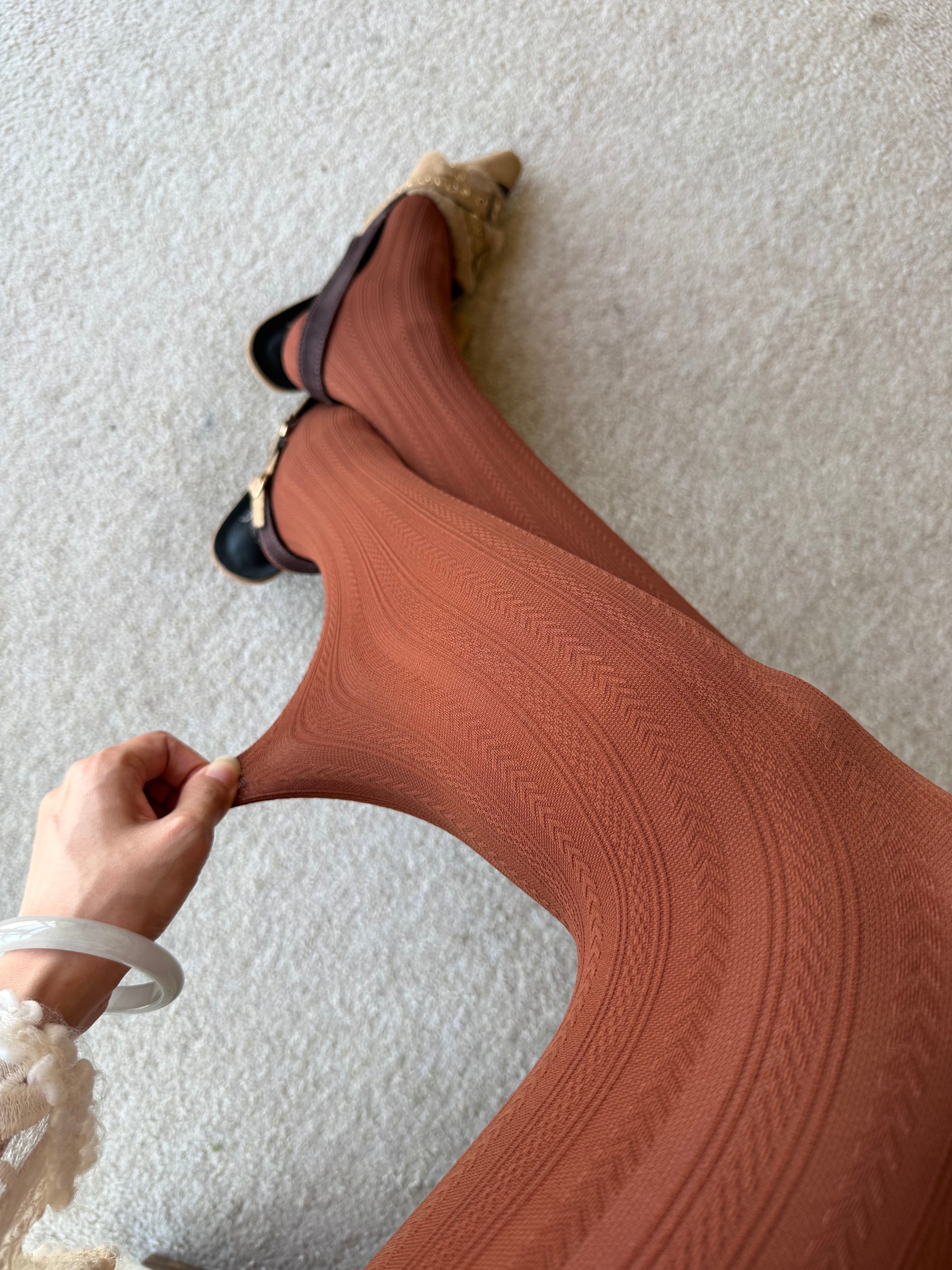Caramel Textured Vertical Jacquard Tights 150D