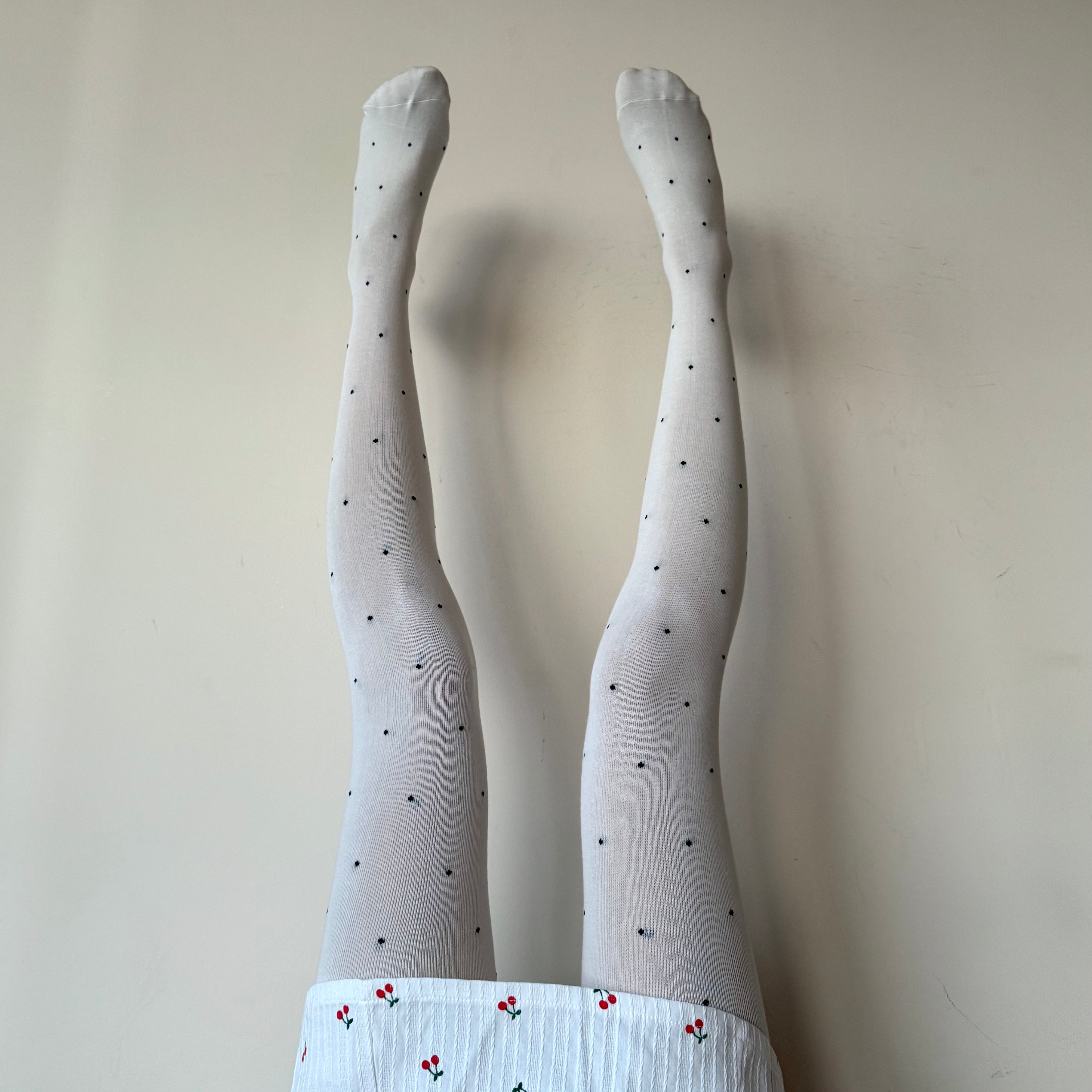 Cream White Polka Dot Cotton Tights