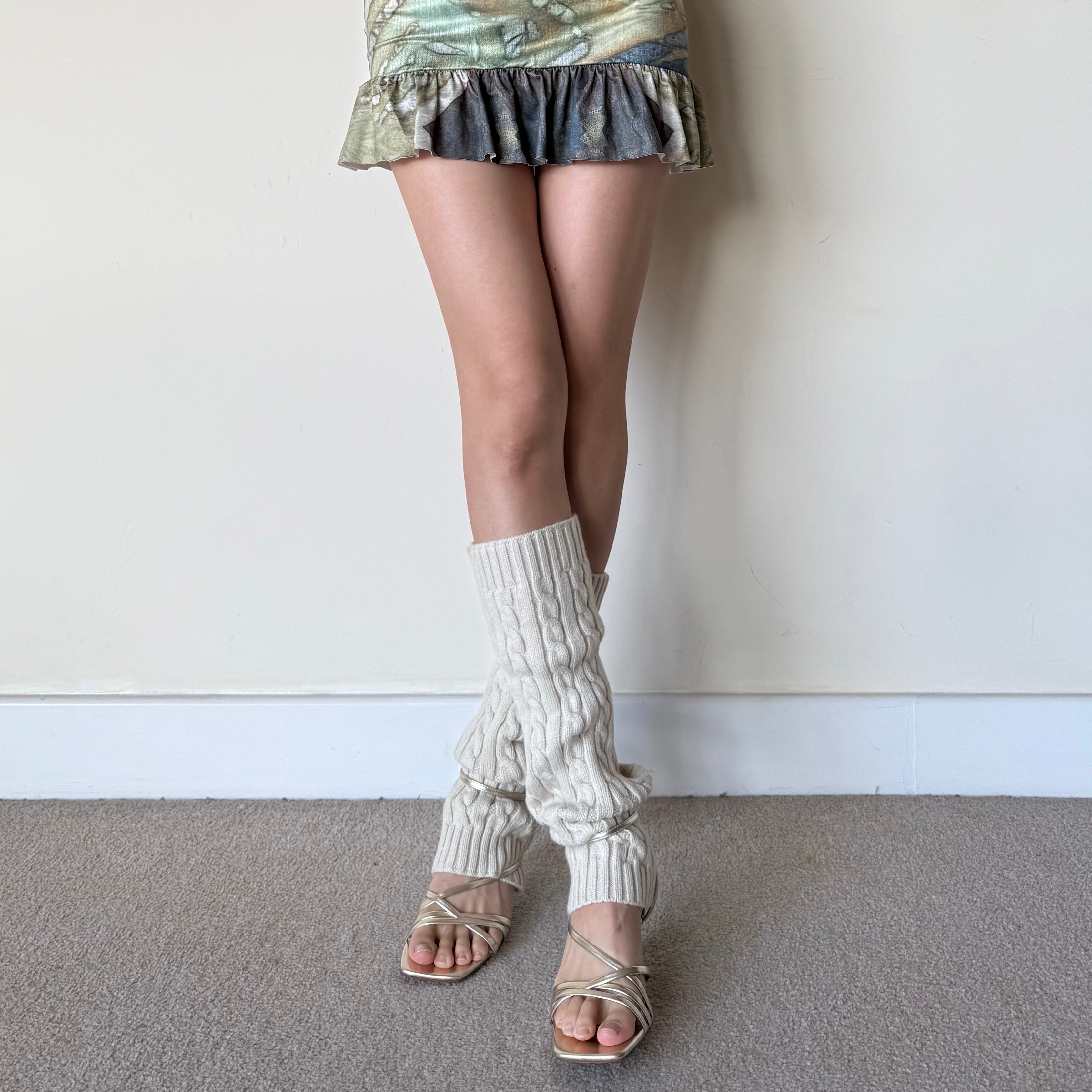 Oatmeal Cable-Knit Leg Warmers