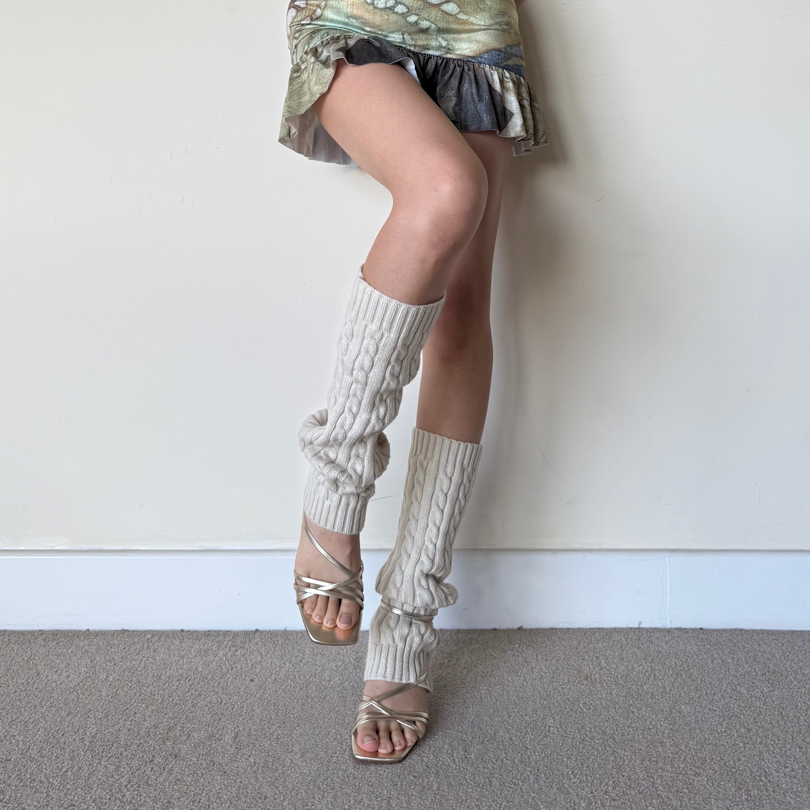 Oatmeal Cable-Knit Leg Warmers