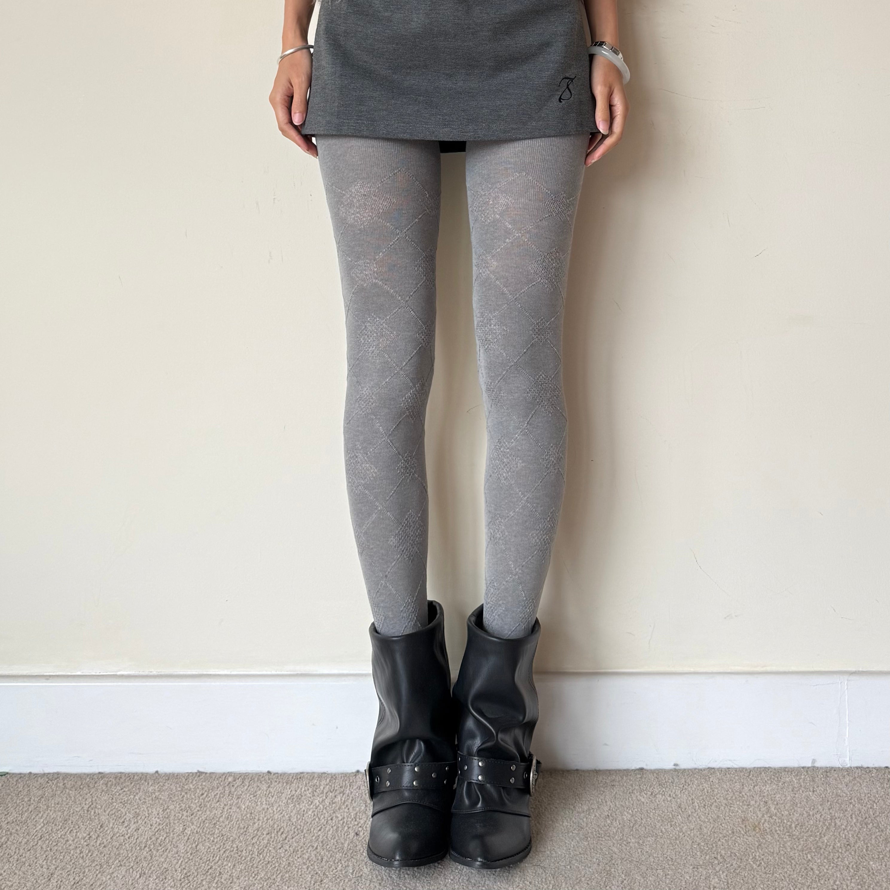 Light Grey Argyle Cotton Tights