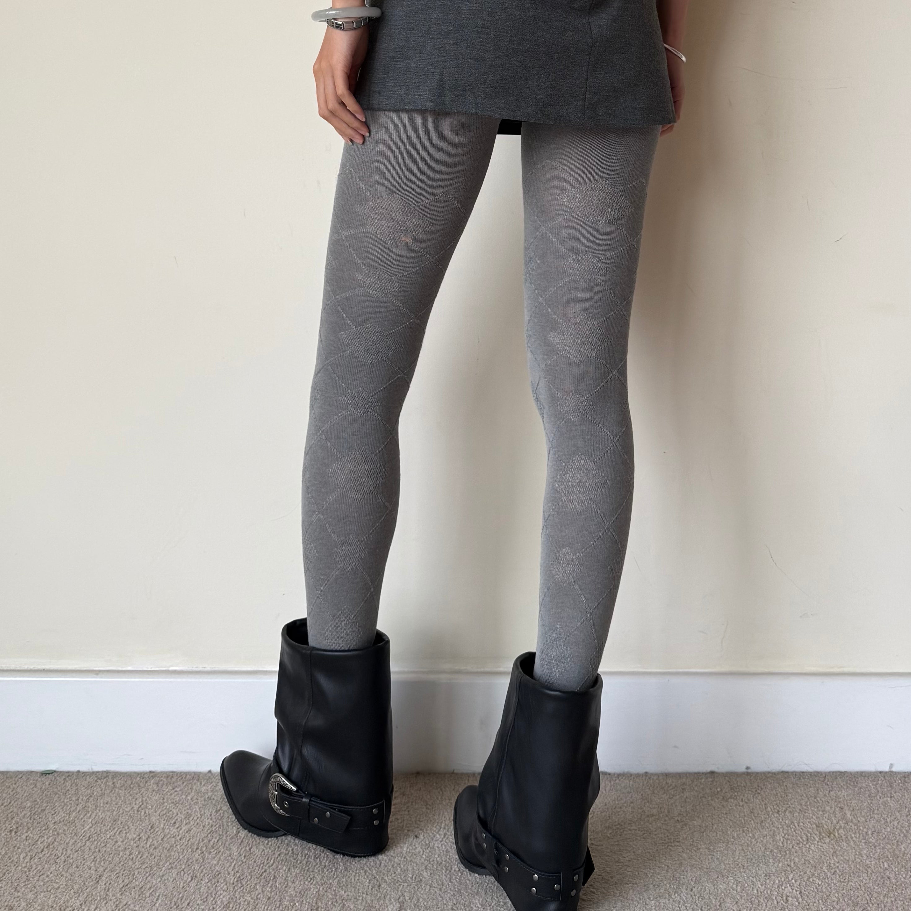 Light Grey Argyle Cotton Tights