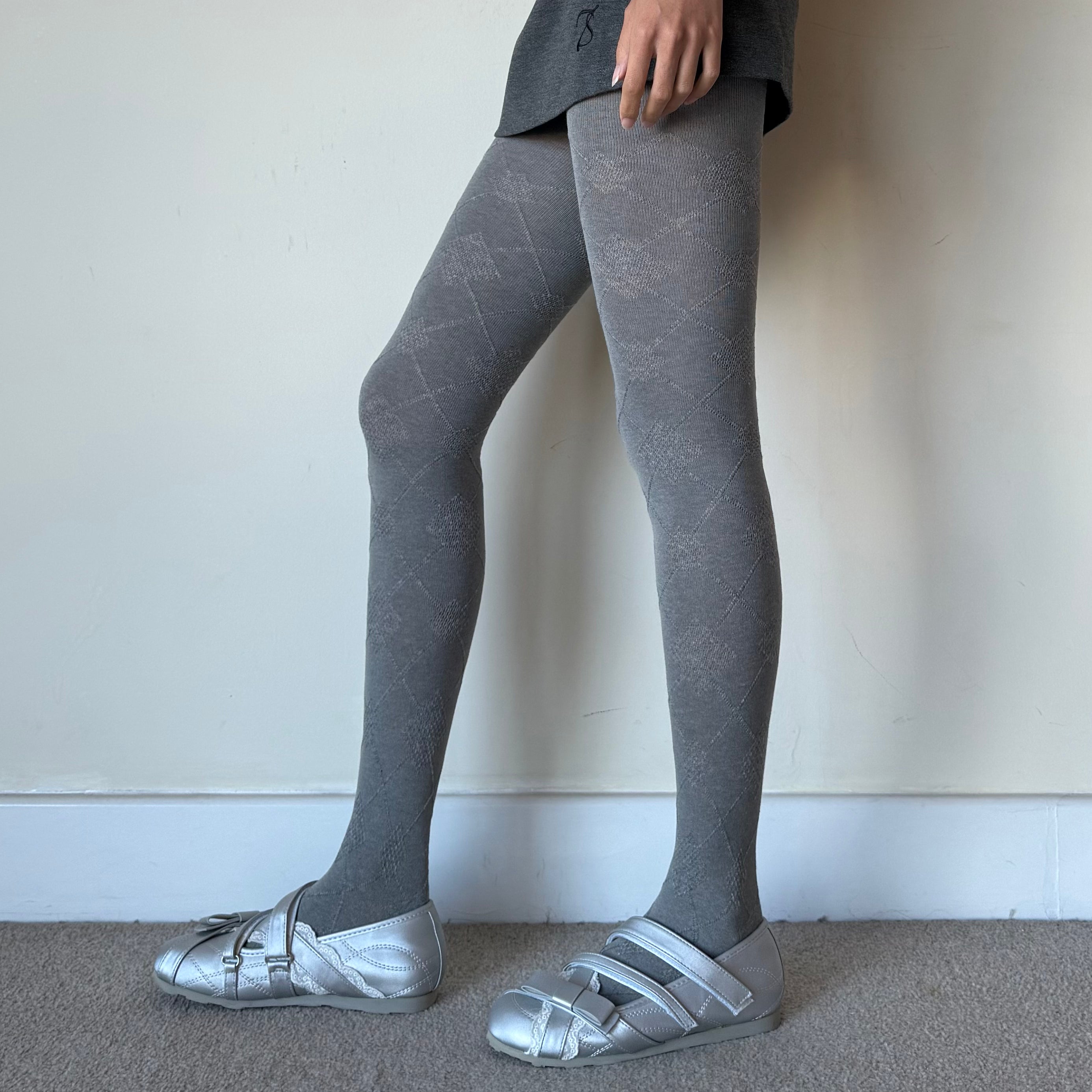 Light Grey Argyle Cotton Tights