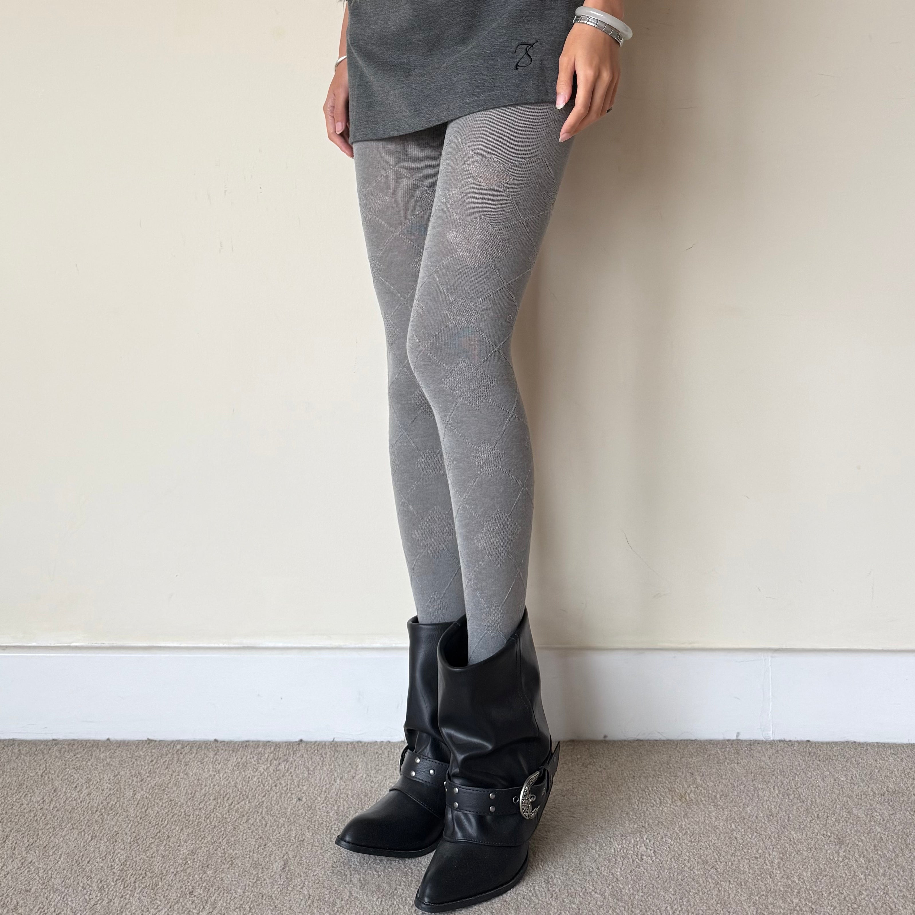 Light Grey Argyle Cotton Tights