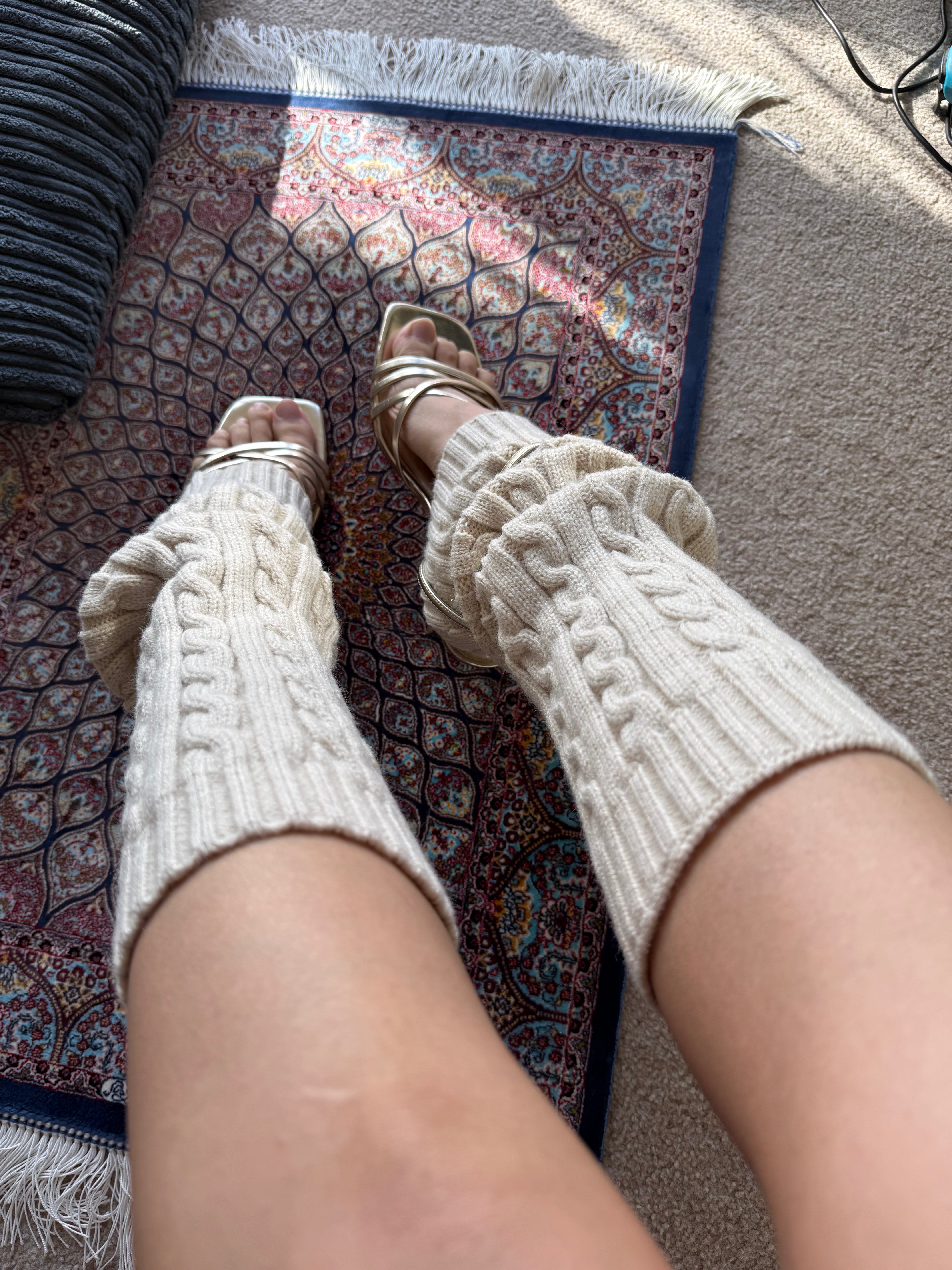 Oatmeal Cable-Knit Leg Warmers