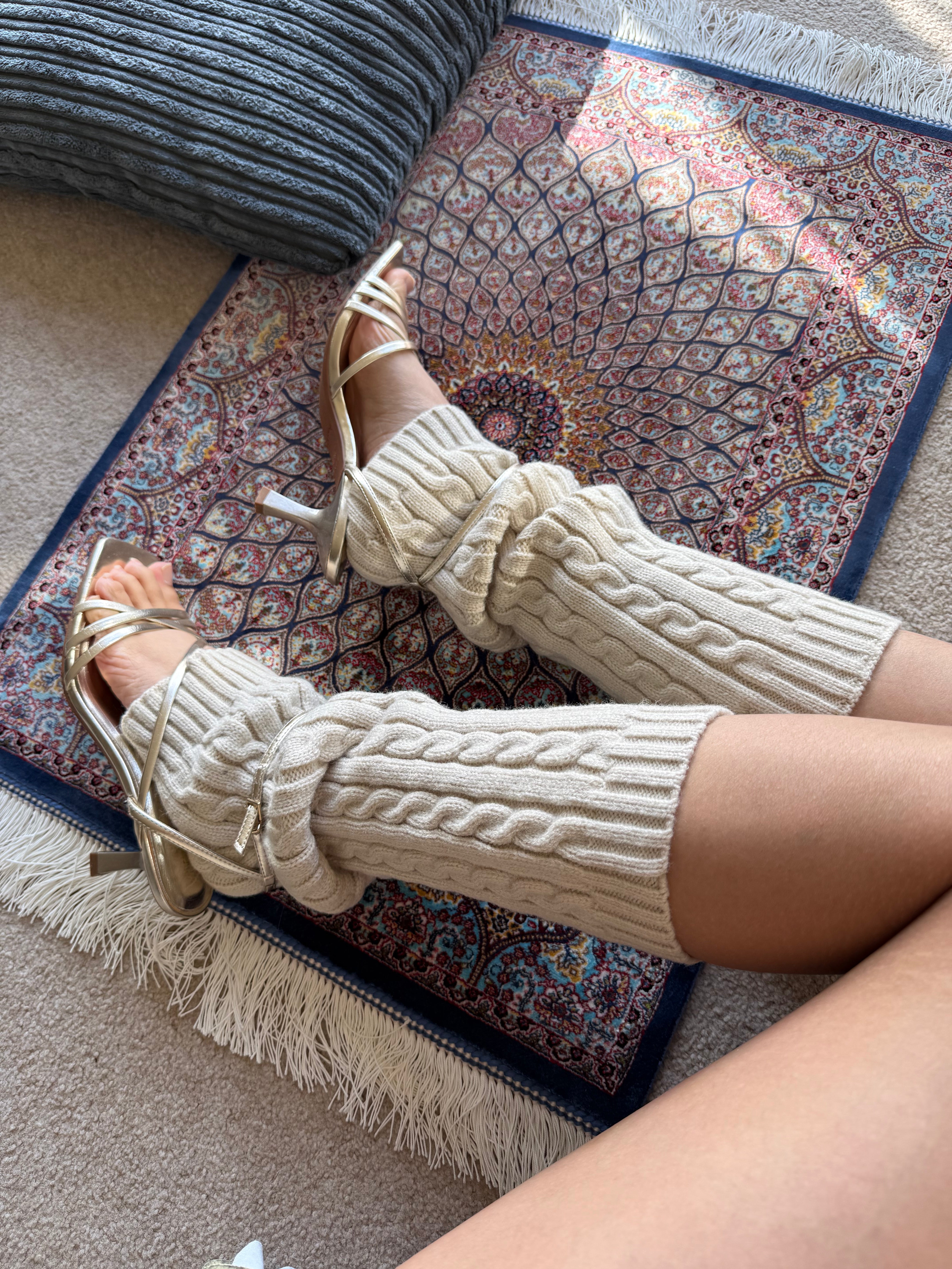 Oatmeal Cable-Knit Leg Warmers