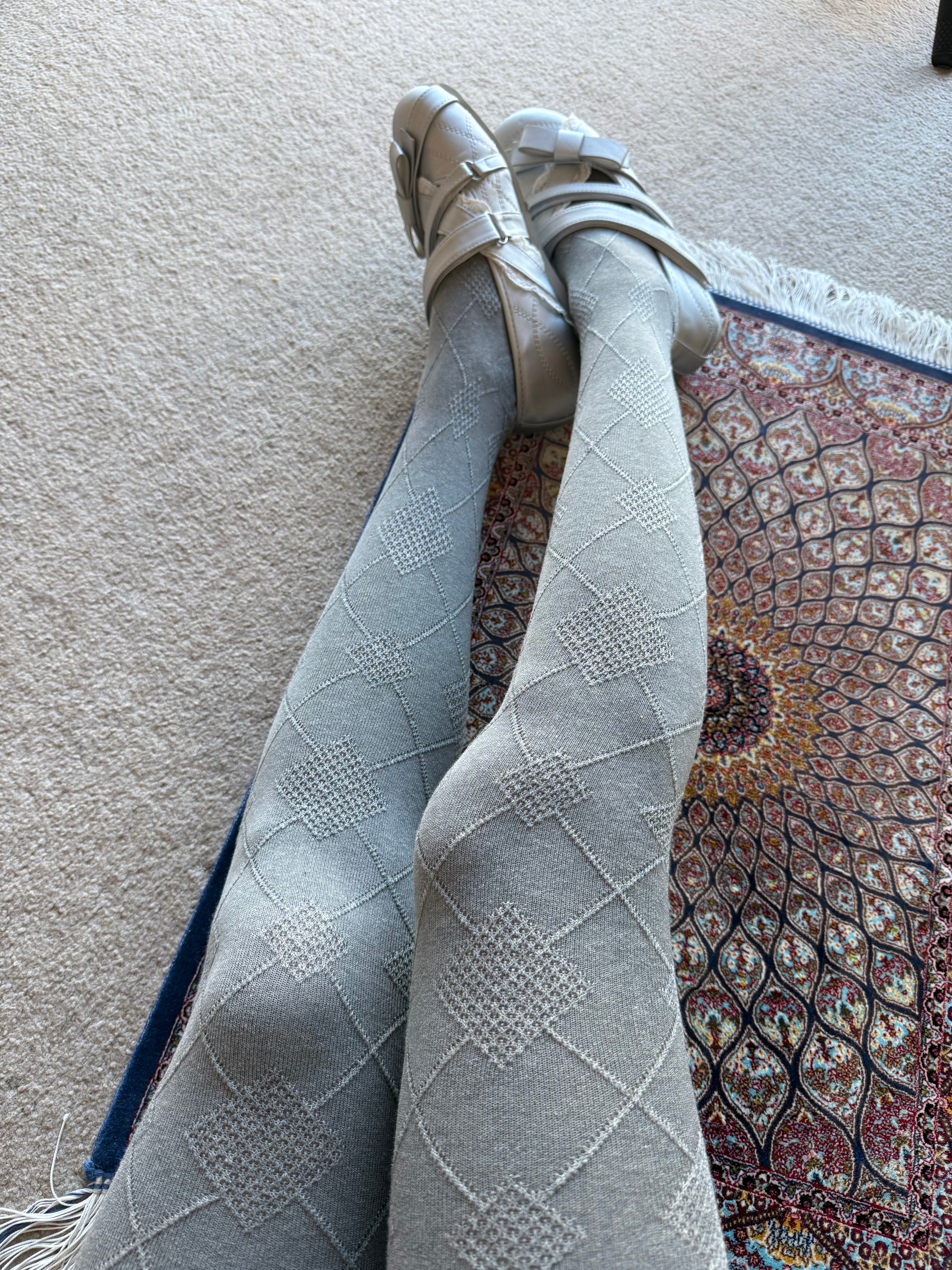 Light Grey Argyle Cotton Tights
