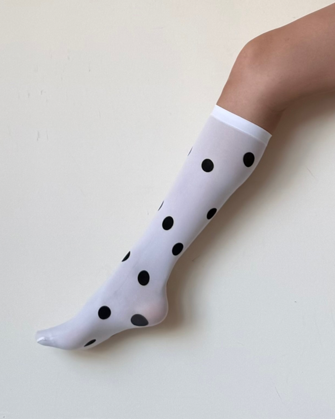White Large Polka Dot Knee-High Socks