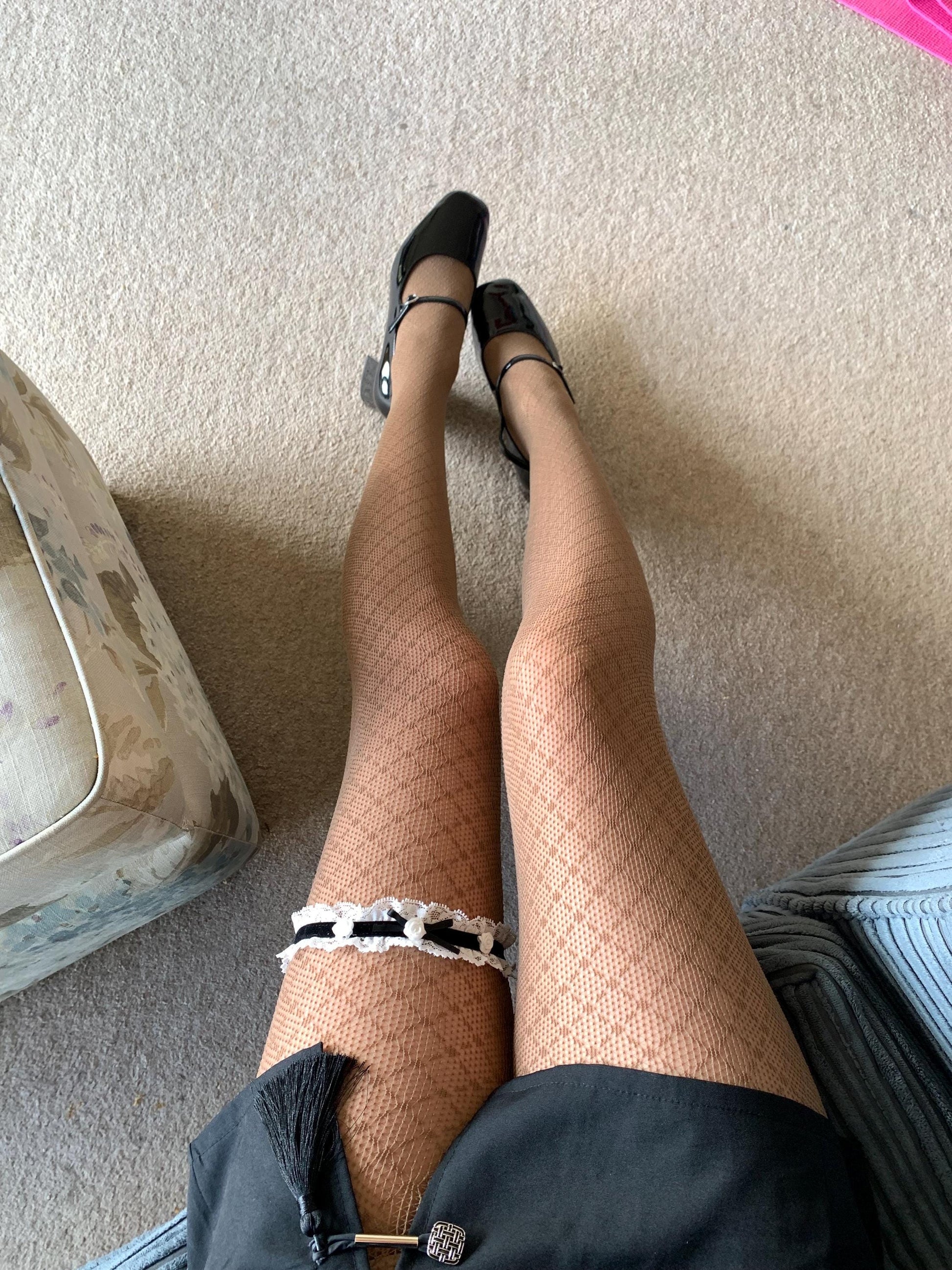 Brown Crisscross Fishnet Tights