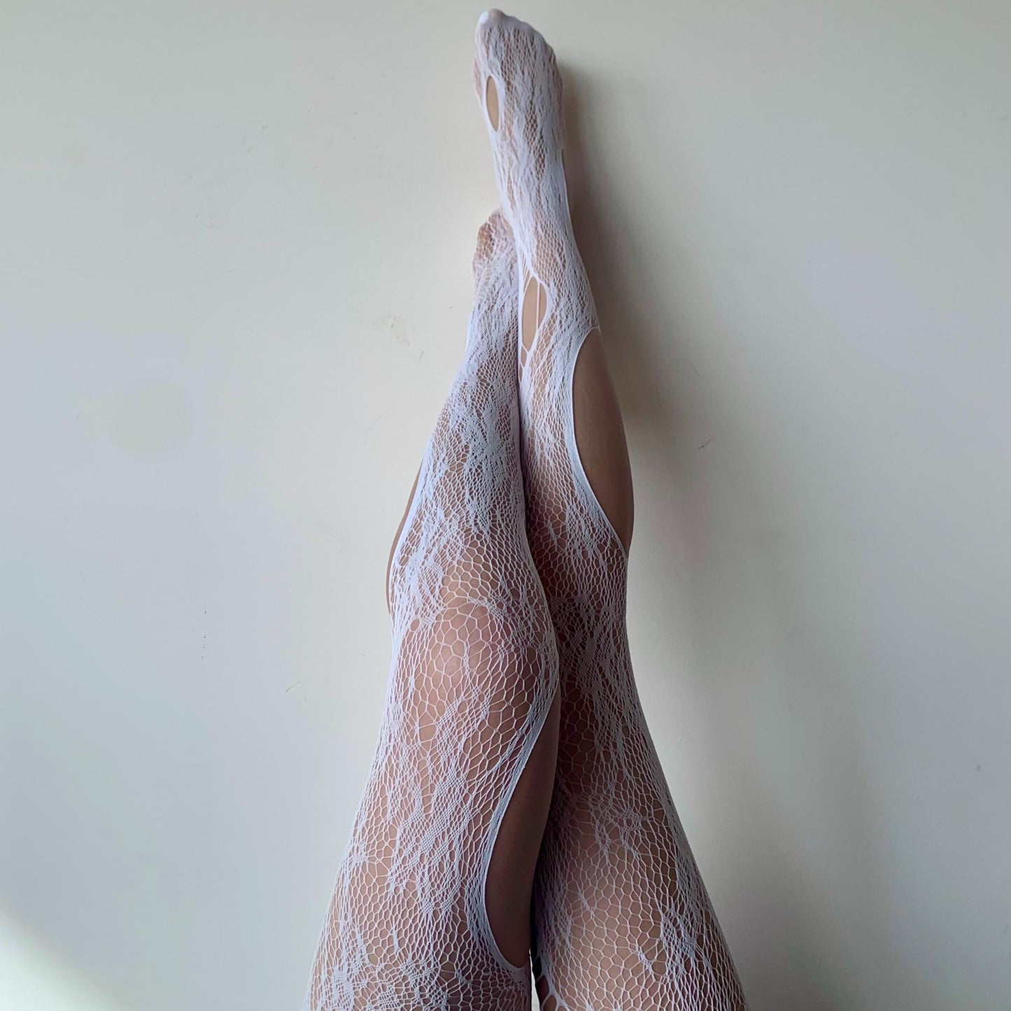 White Distressed Floral Fishnet Tights - tights