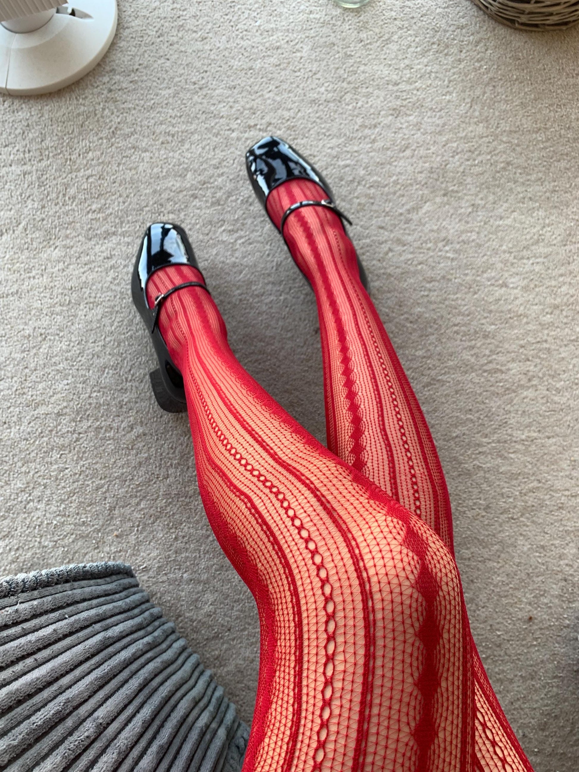 Red Geometric Stripped Fishnet Tights