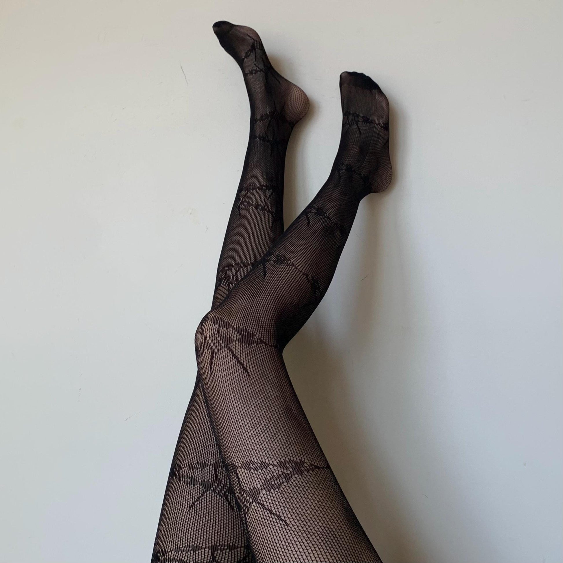 Black Barbed Wire Fishnet Tights - tights