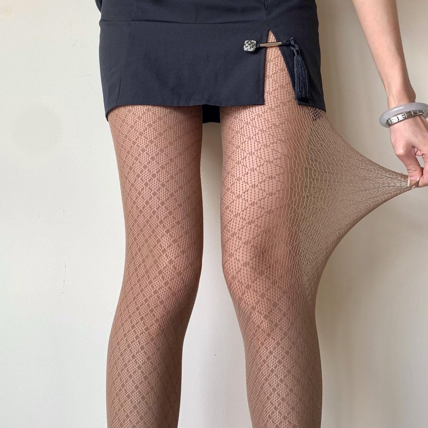 Brown Crisscross Fishnet Tights