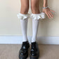White Cotton Knee High Socks with Satin Ruffle - socks