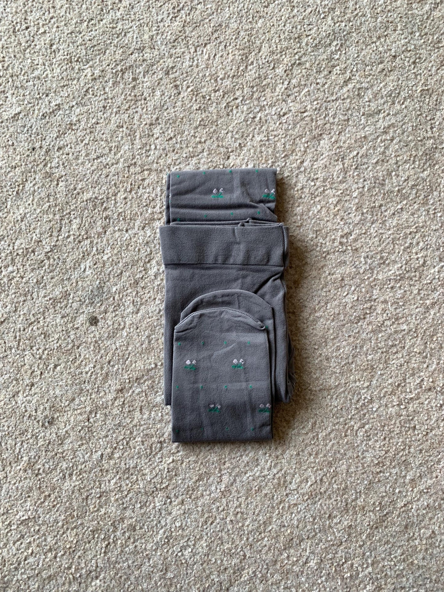 Grey Cherry Pattern Velvet Tights