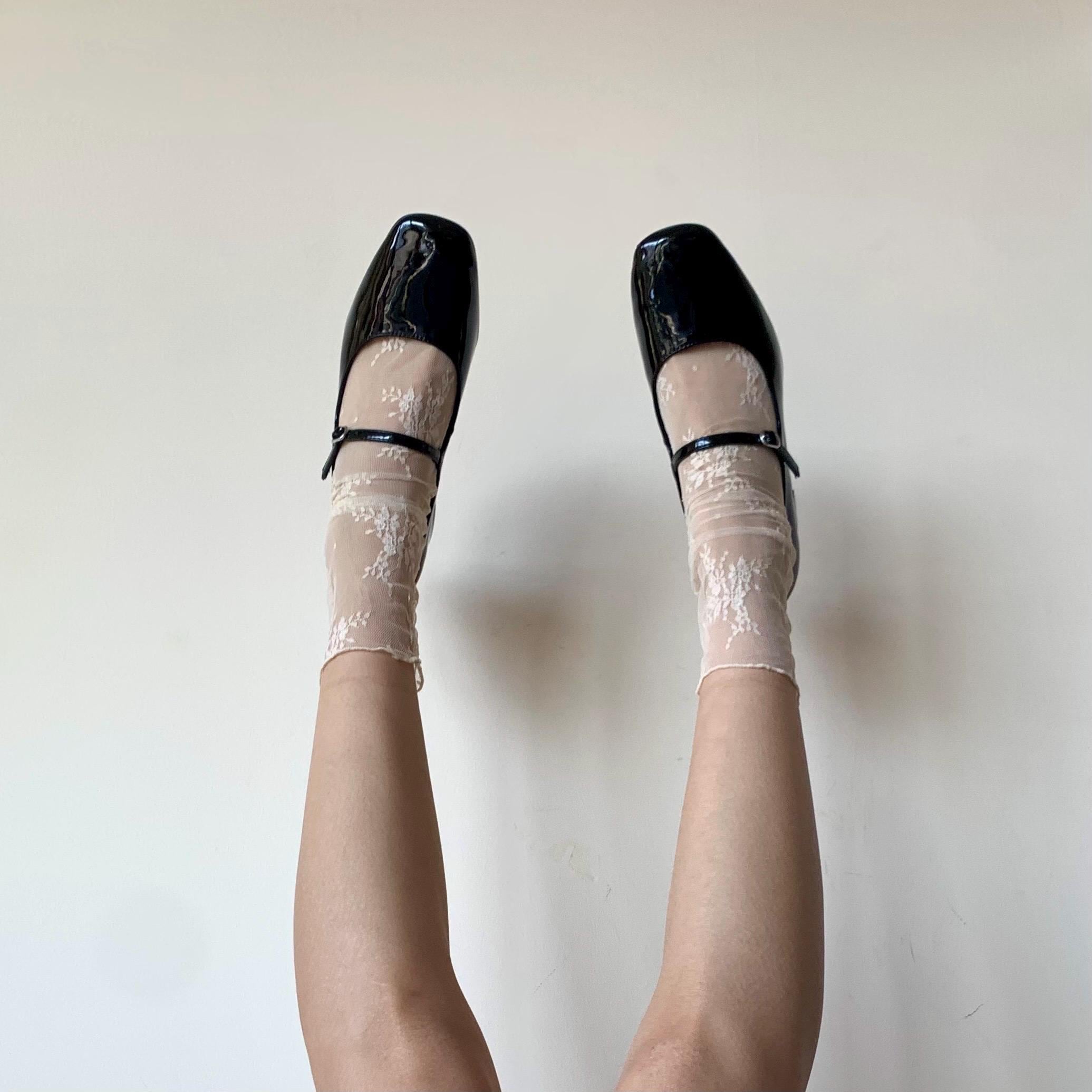 Black Floral Lace Tulle Socks - socks