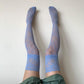 Blue Thigh High Hold-up Rose Pattern Fishnet Stockings with Lace Trim - stockings