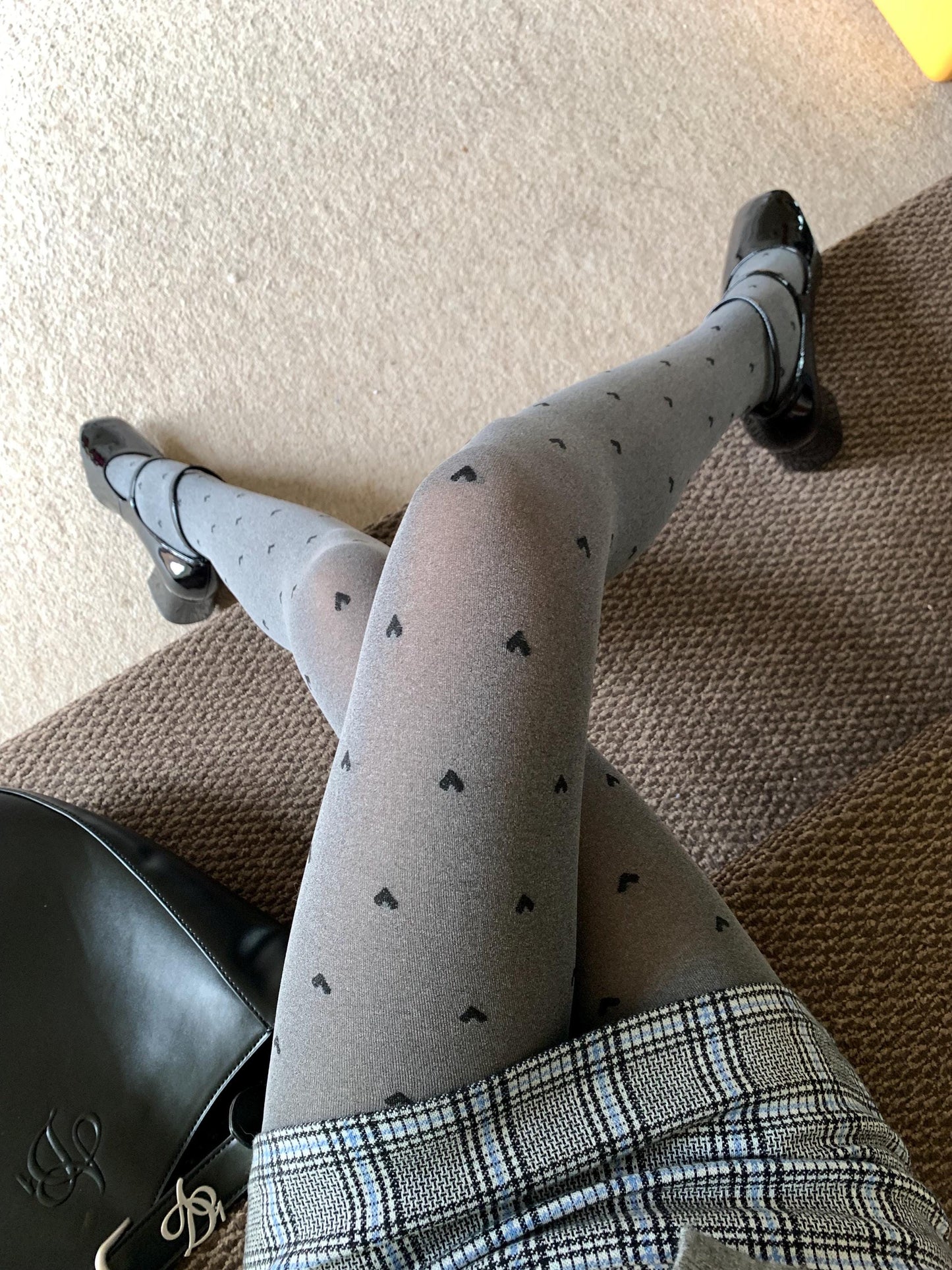 Grey Polka Dot with Heart Pattern Opaque Tights - Grey / One size - pantyhose