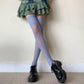Blue Thigh High Hold-up Rose Pattern Fishnet Stockings with Lace Trim - stockings