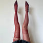 Burgundy Red Asymmetrical Mismatched Floral Fishnet Tights