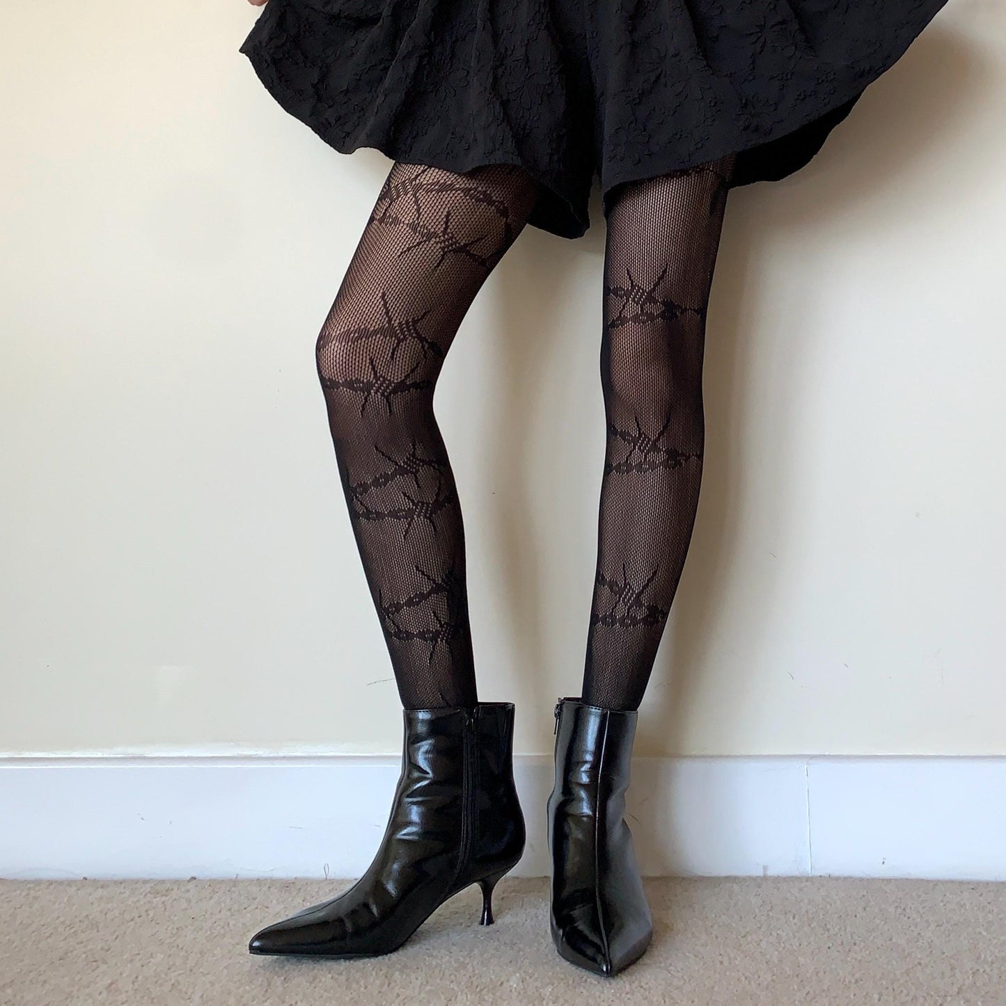 Black Barbed Wire Fishnet Tights - tights