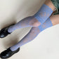 Blue Thigh High Hold-up Rose Pattern Fishnet Stockings with Lace Trim - stockings