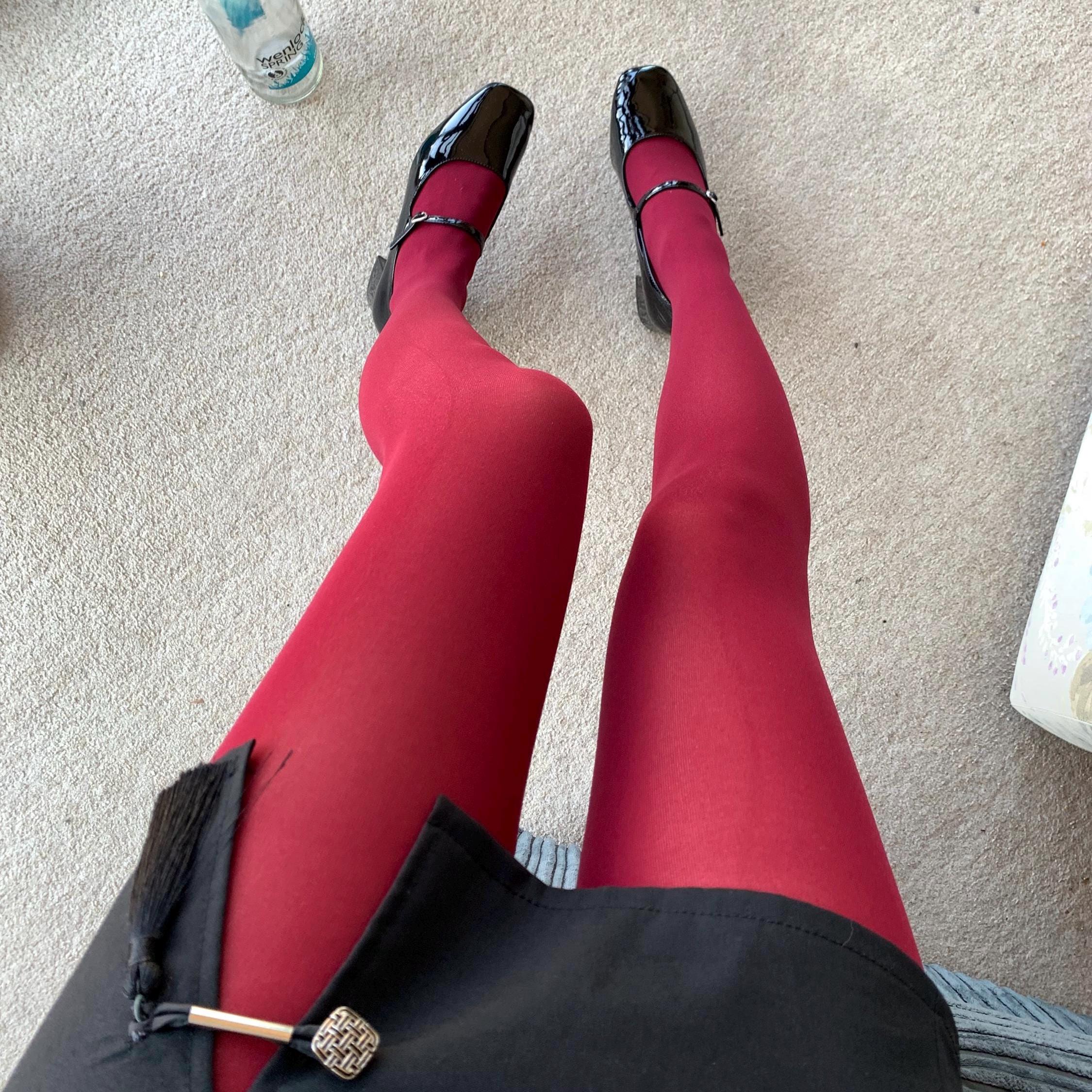 Burgundy Solid Color Opaque Velvet Tights