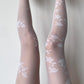 Cream White Rose Sheer Velvet Tights - tights