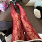 Burgundy Flora Fishnet Tights - Red / One size