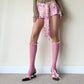 Pink Floral Knee High Frilled Socks with Lace Ruffle - socks