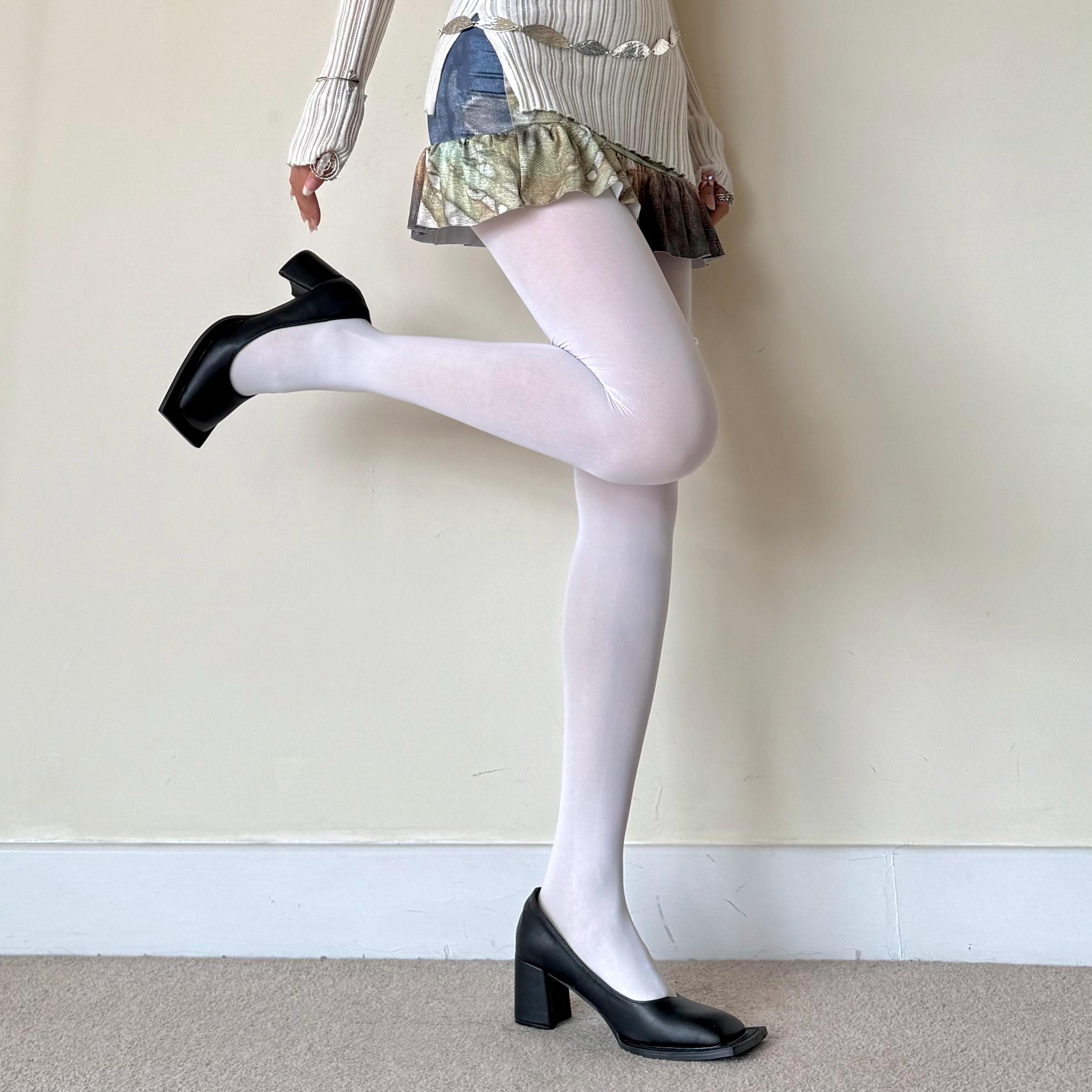 White Solid Color Velvet Tights 80D - tights